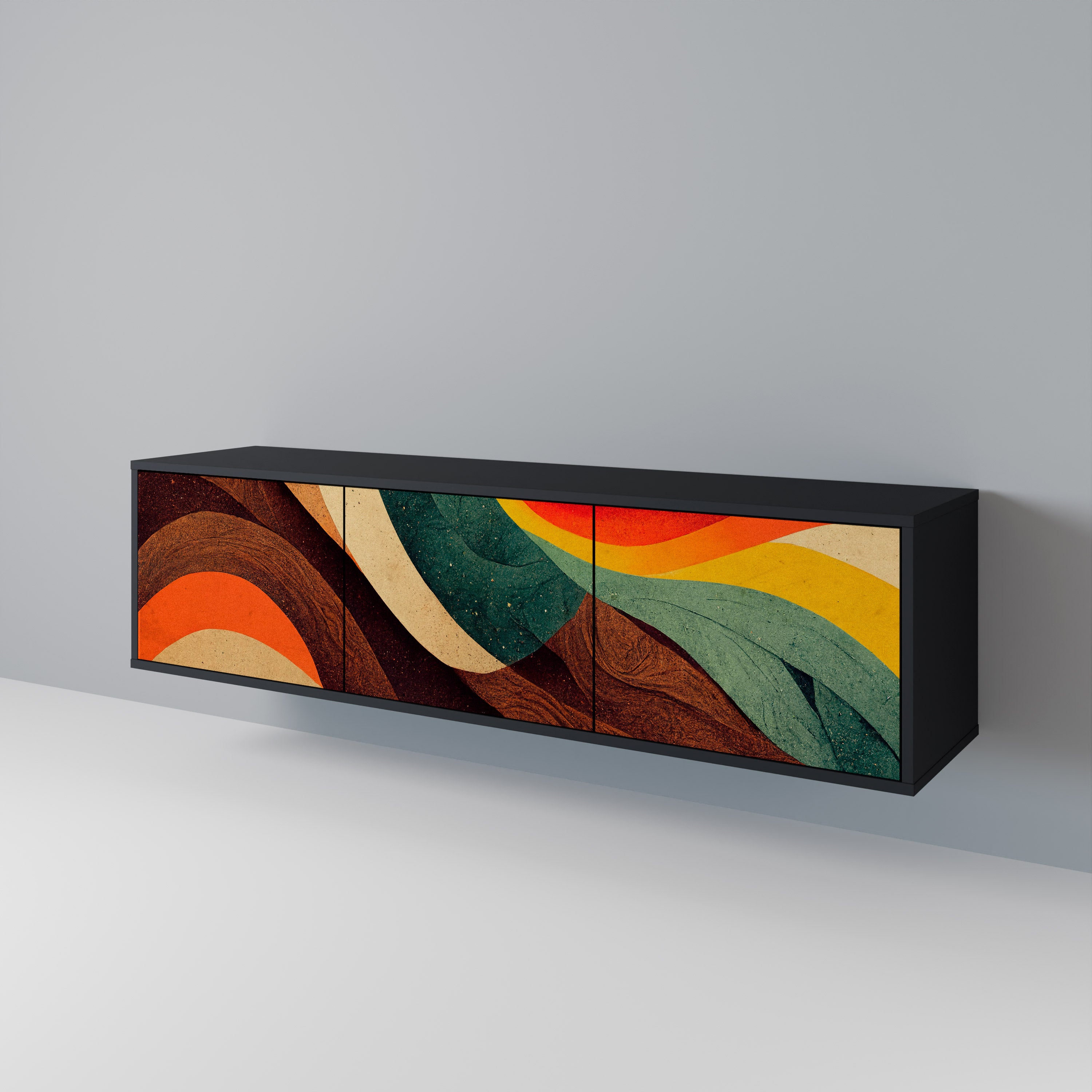 Mueble de TV de 3 puertas COLORFUL STRANDS en acabado negro