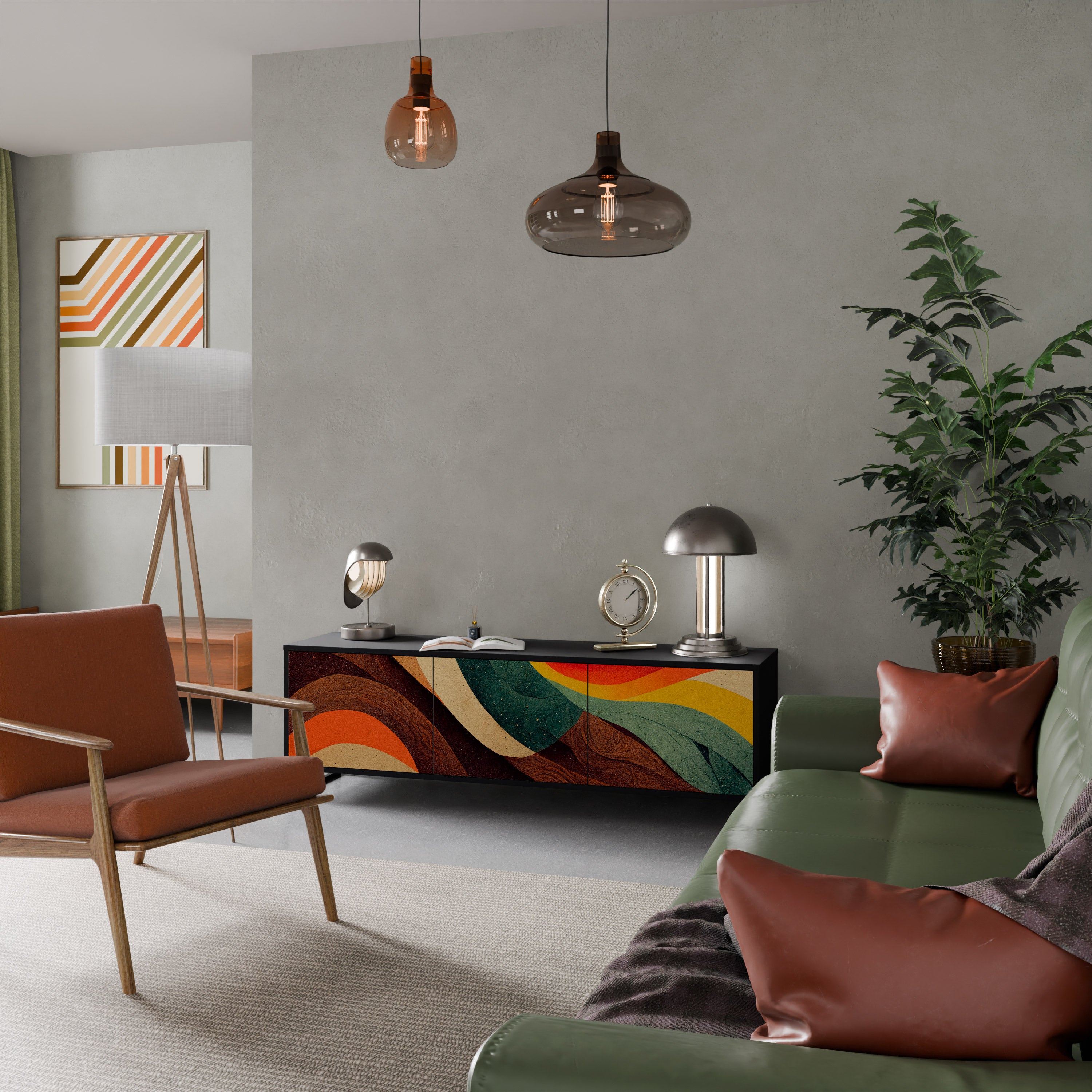 Mueble de TV de 3 puertas COLORFUL STRANDS en acabado negro