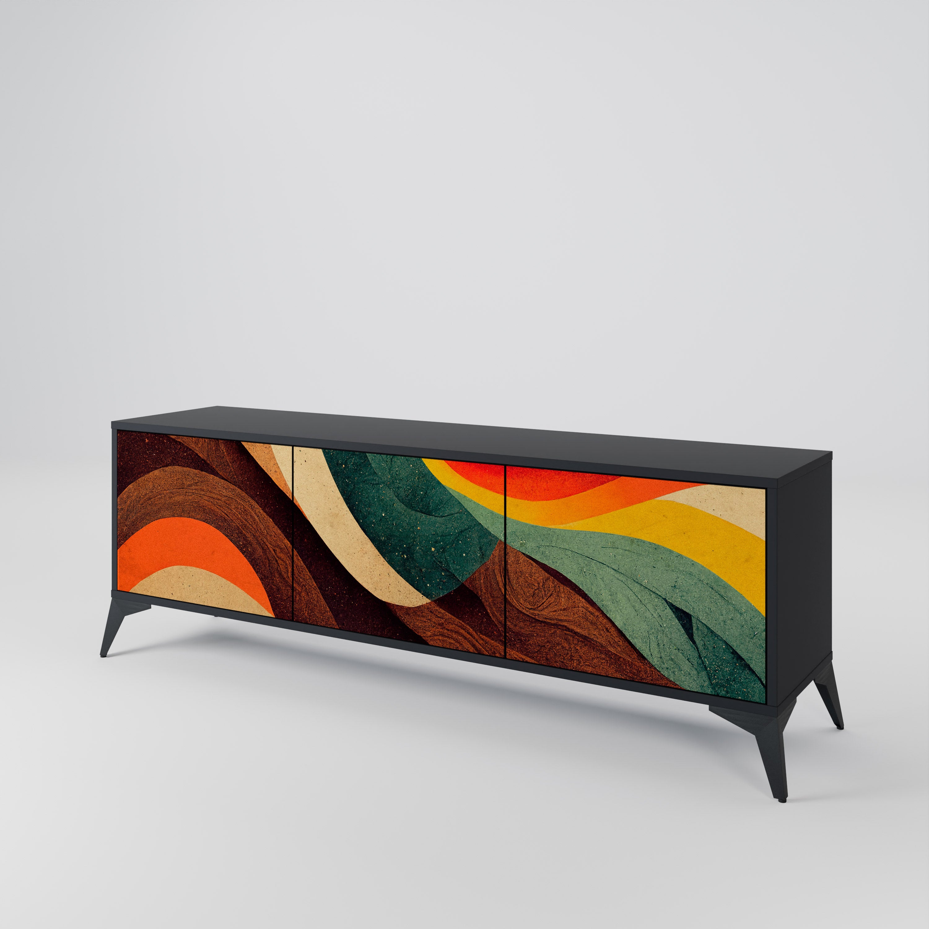 Mueble de TV de 3 puertas COLORFUL STRANDS en acabado negro