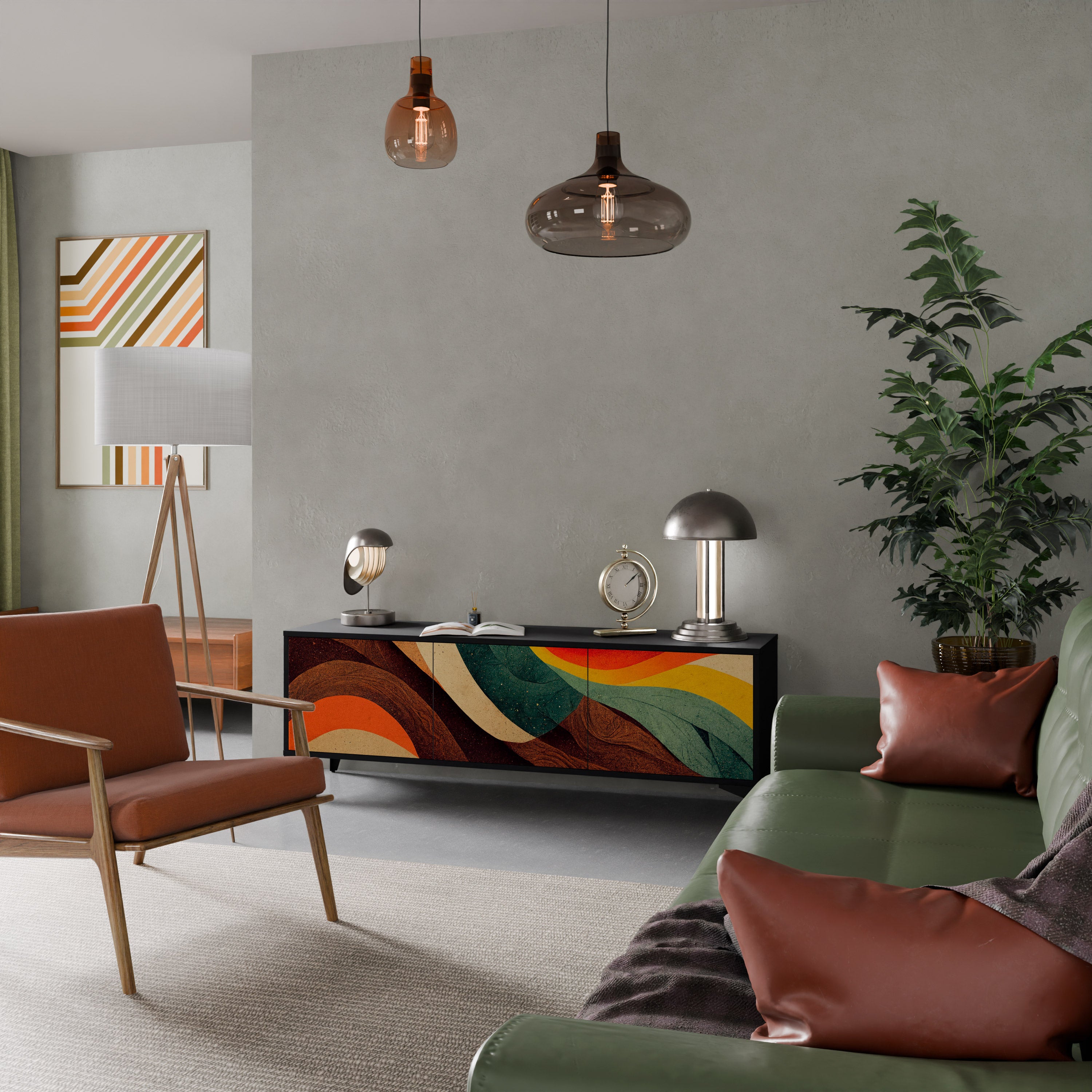 Mueble de TV de 3 puertas COLORFUL STRANDS en acabado negro