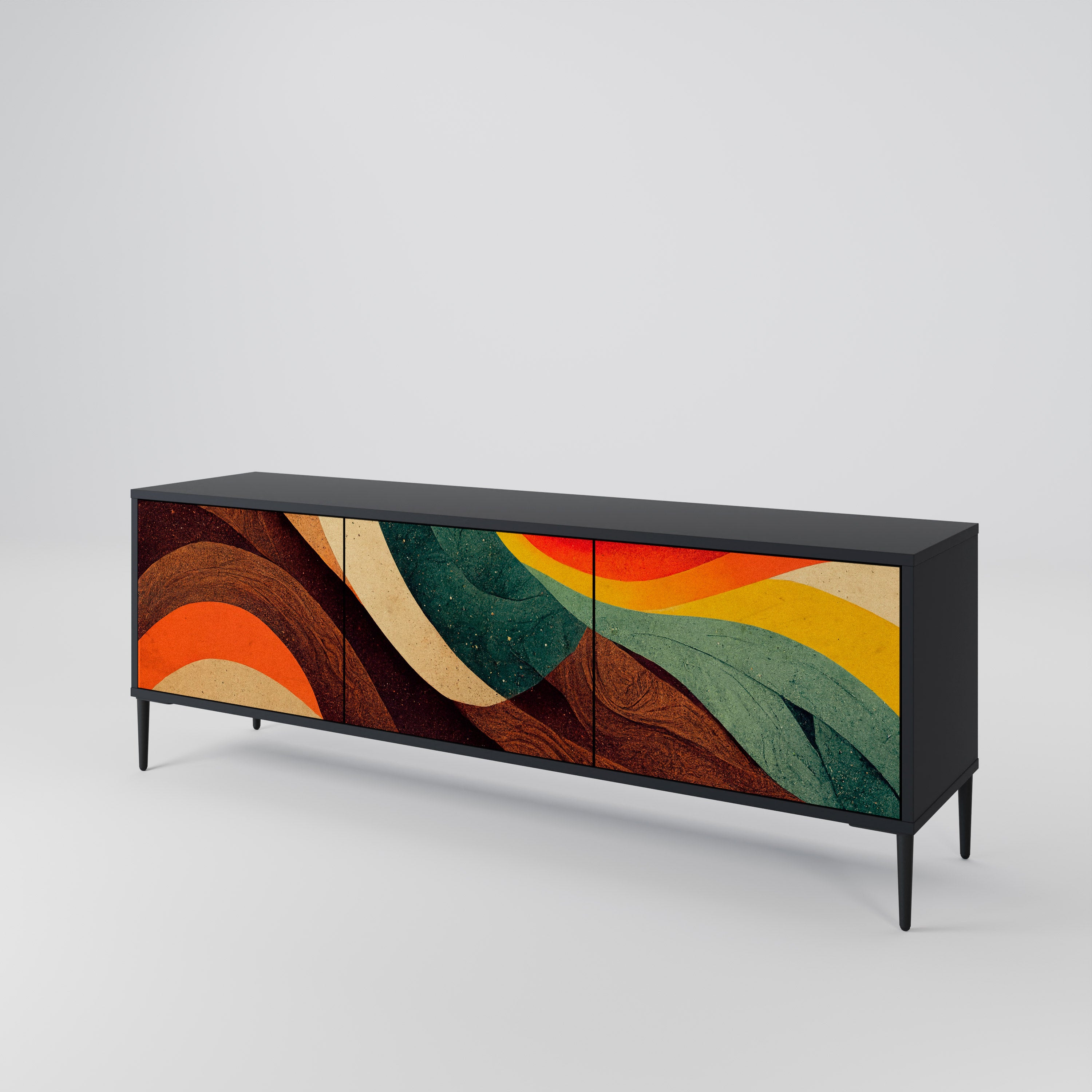 Mueble de TV de 3 puertas COLORFUL STRANDS en acabado negro