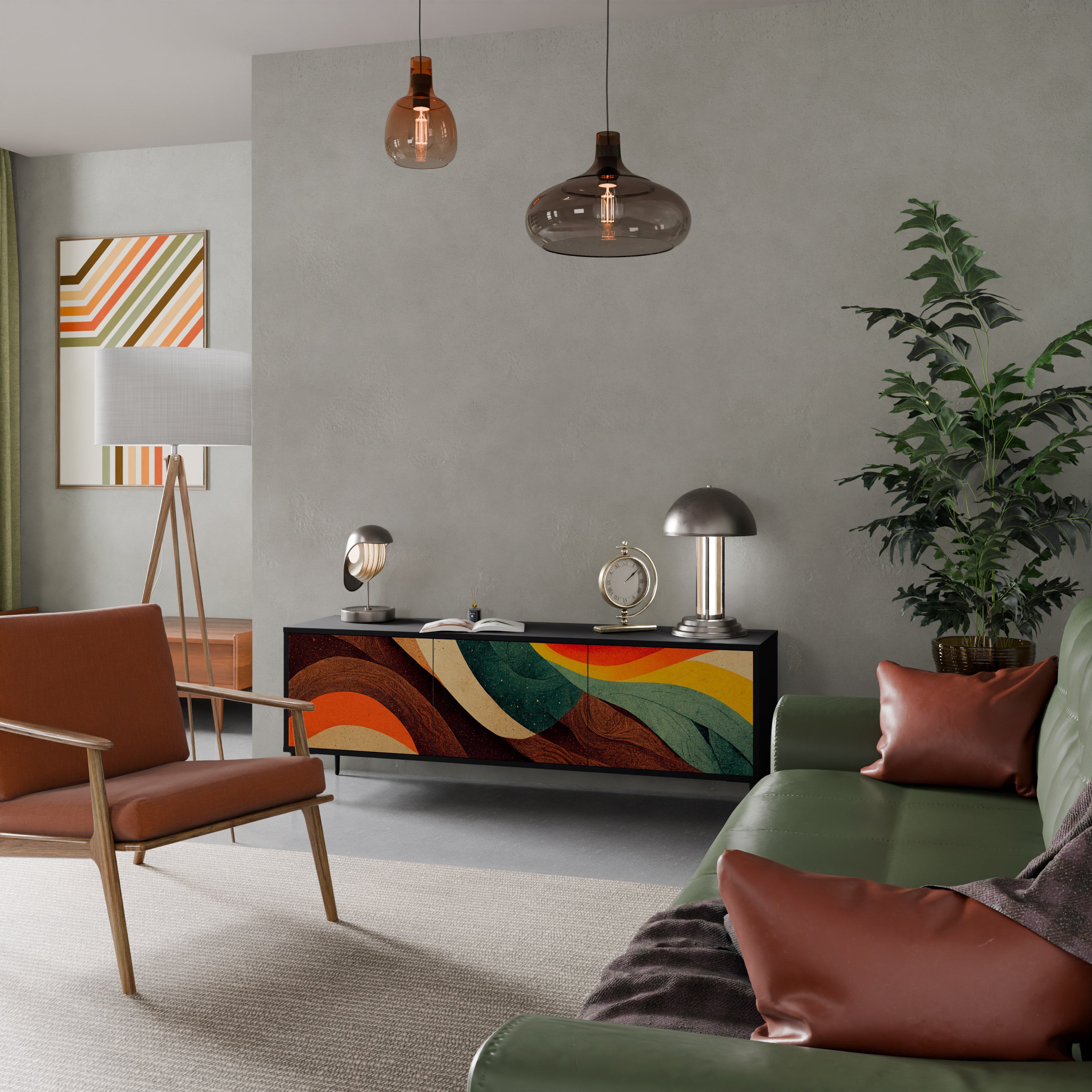 Mueble de TV de 3 puertas COLORFUL STRANDS en acabado negro