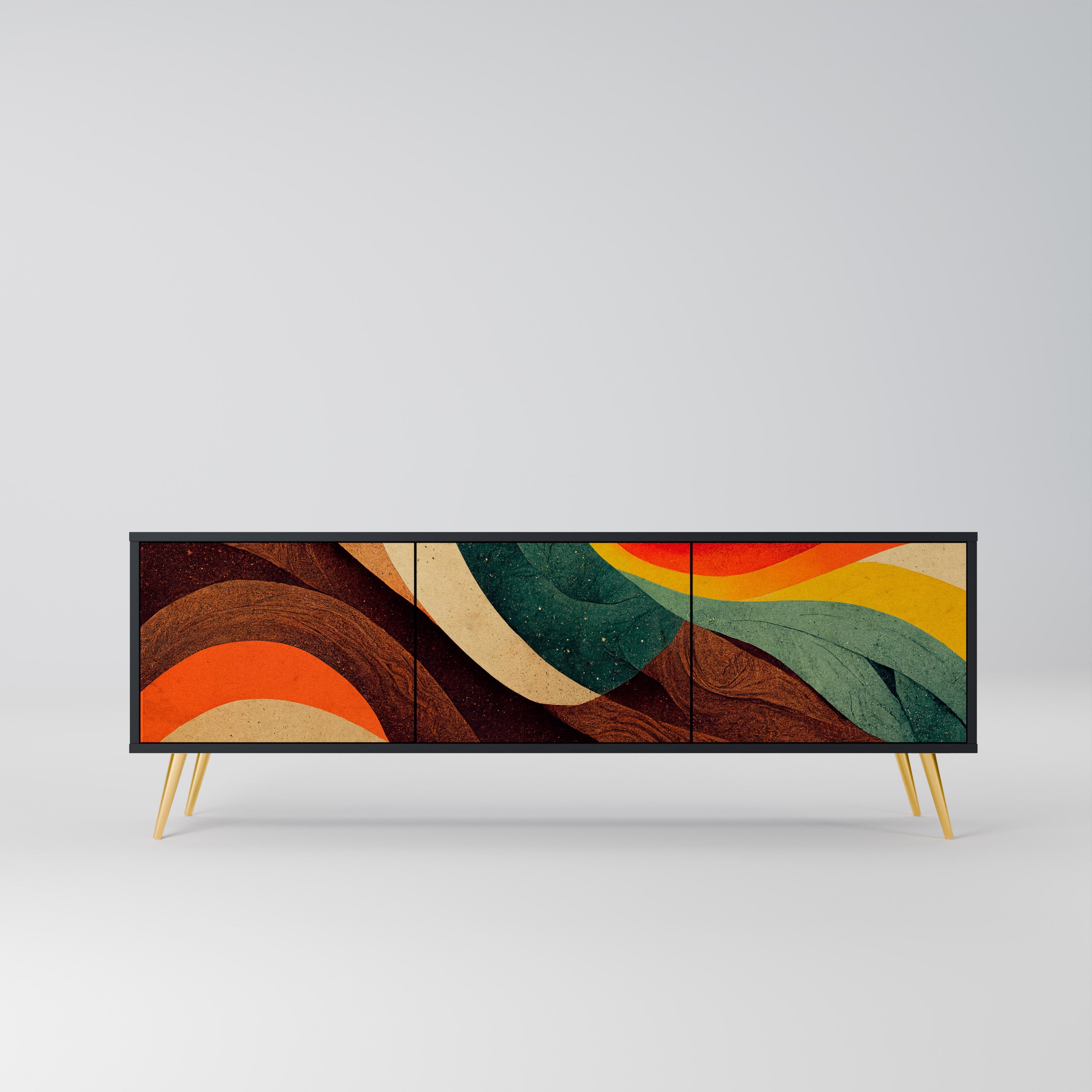 Mueble de TV de 3 puertas COLORFUL STRANDS en acabado negro