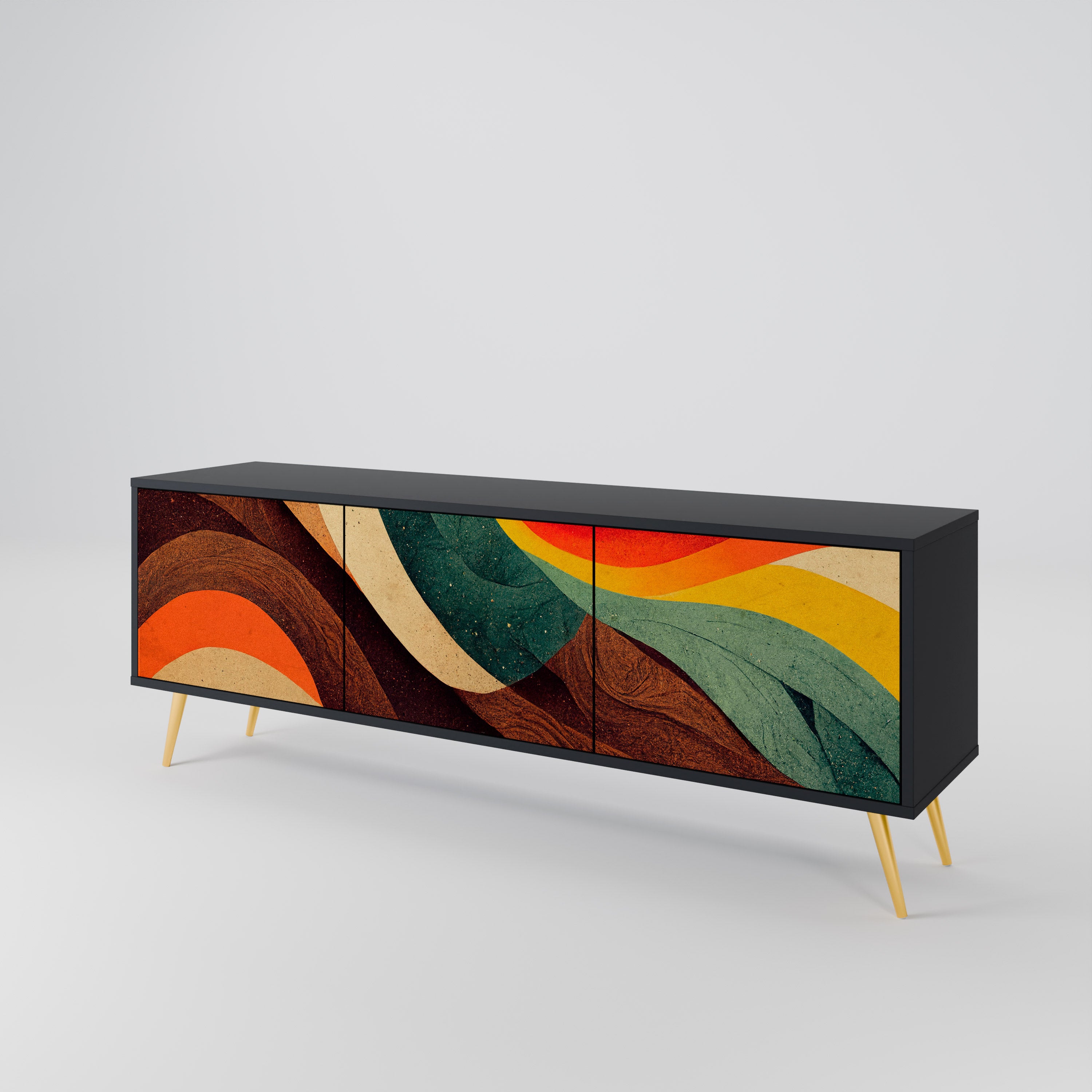 Mueble de TV de 3 puertas COLORFUL STRANDS en acabado negro