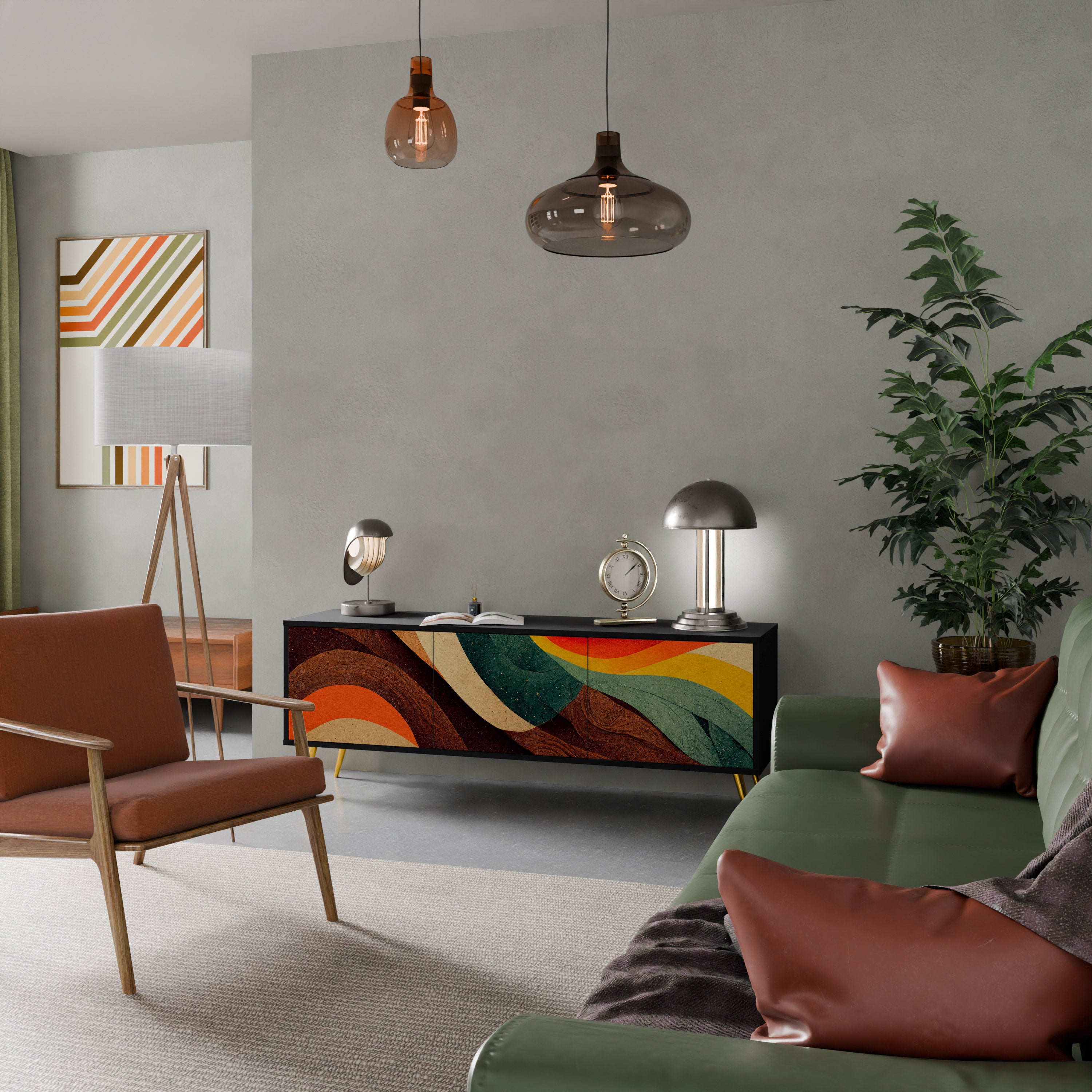 Mueble de TV de 3 puertas COLORFUL STRANDS en acabado negro