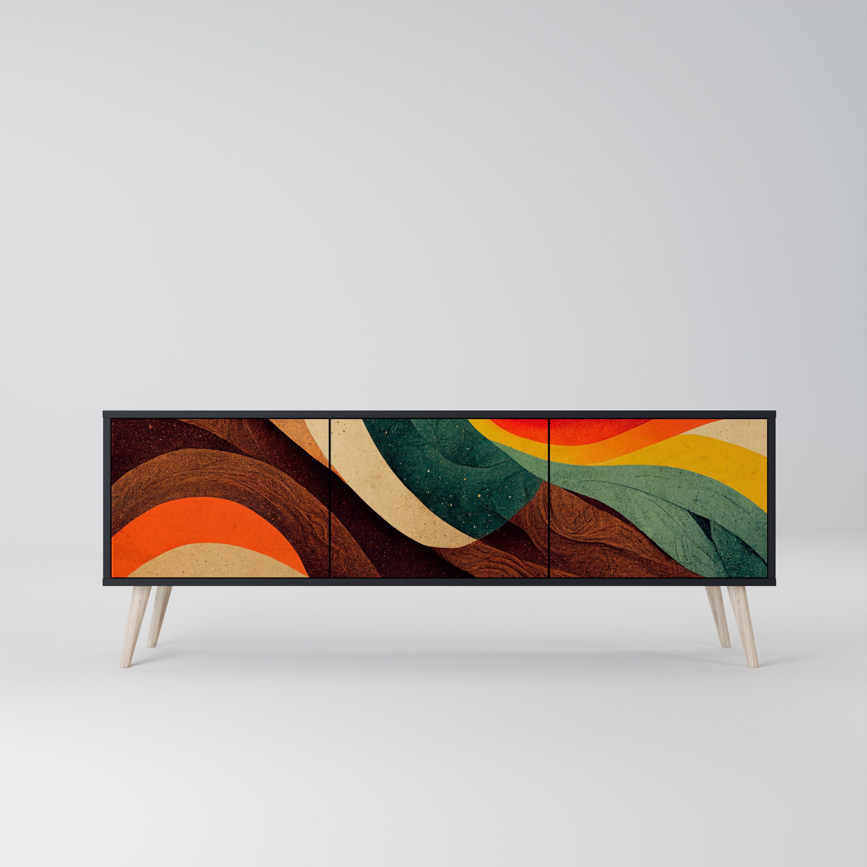 Mueble de TV de 3 puertas COLORFUL STRANDS en acabado negro