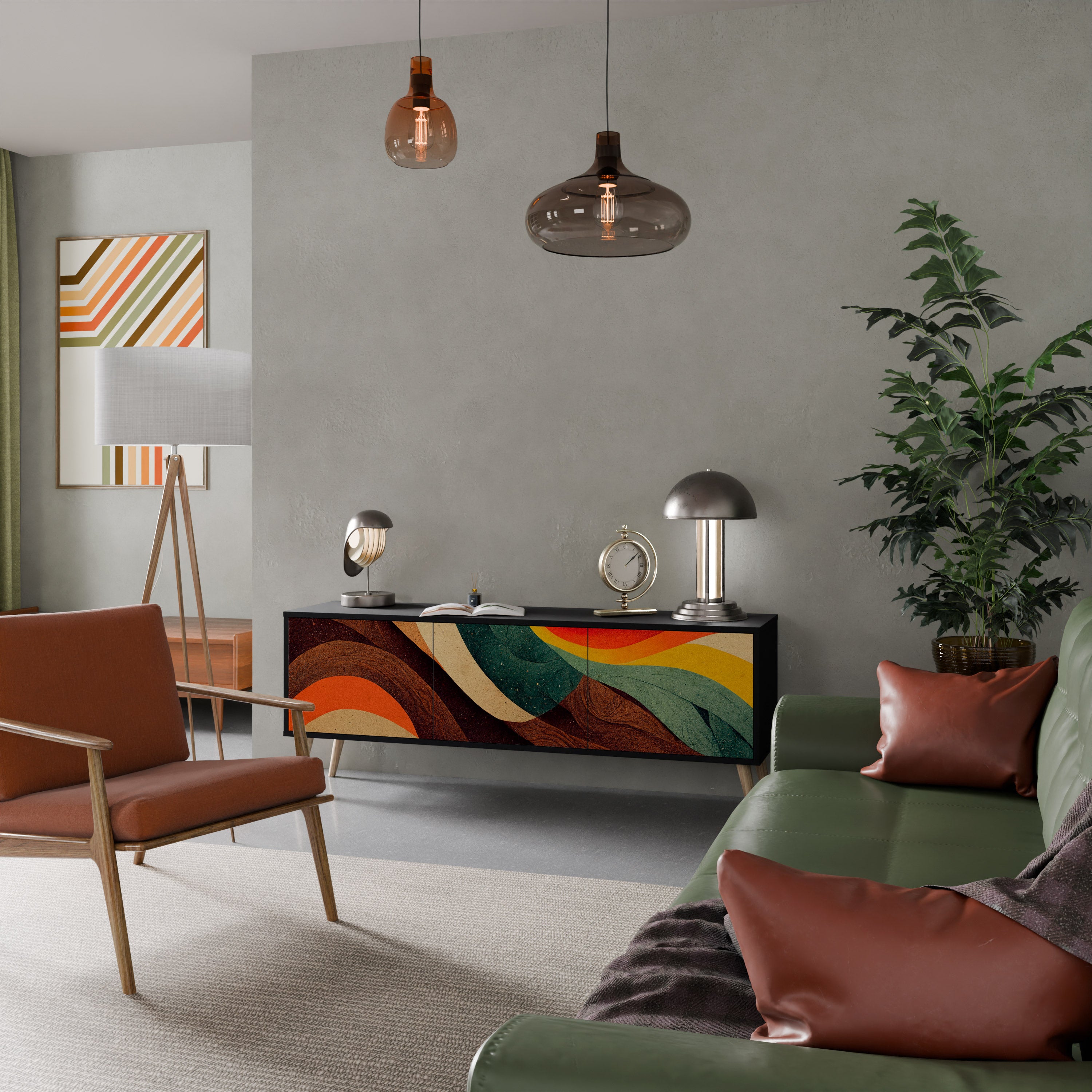 Mueble de TV de 3 puertas COLORFUL STRANDS en acabado negro