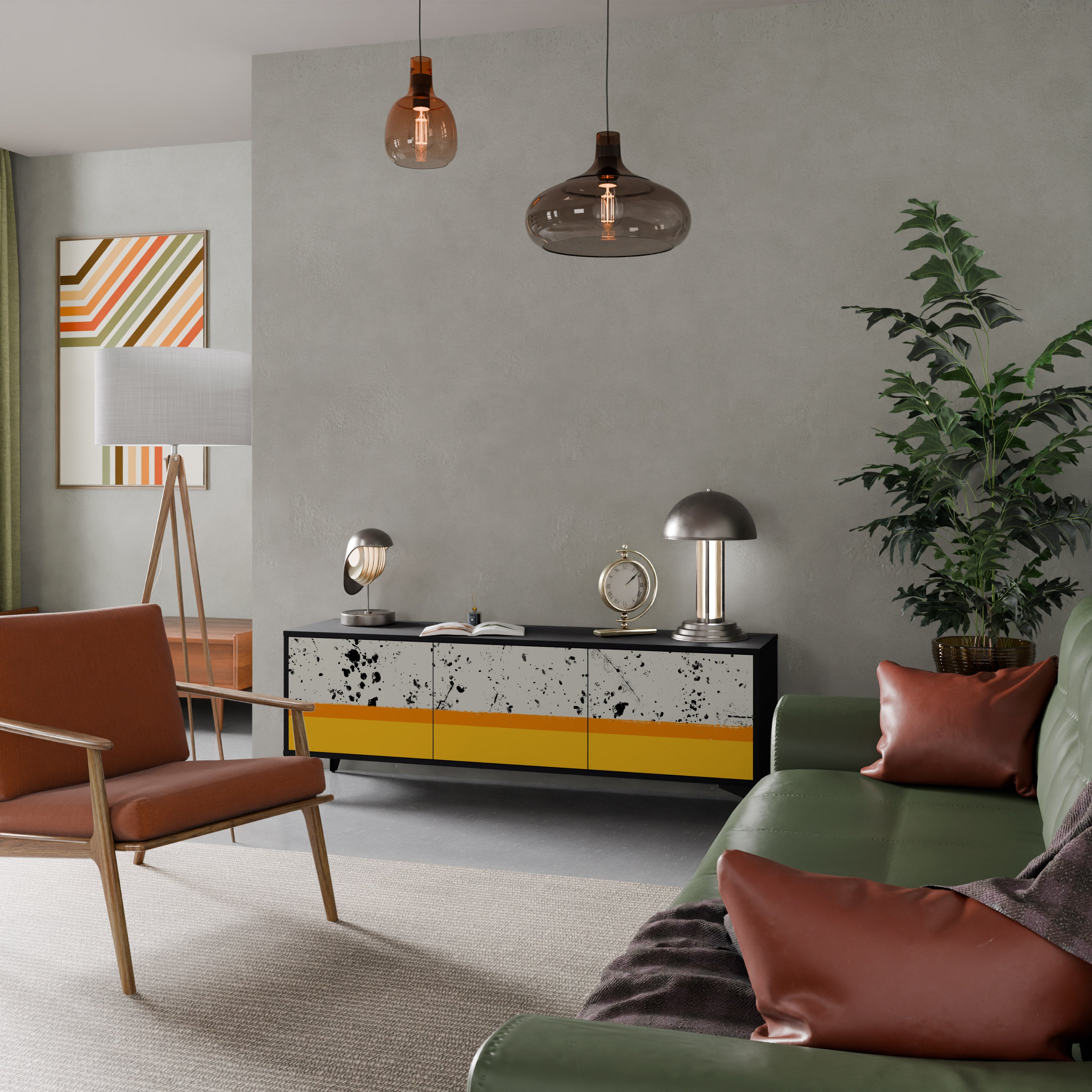 Mueble de TV de 3 puertas DYED BY ORANGE en acabado negro