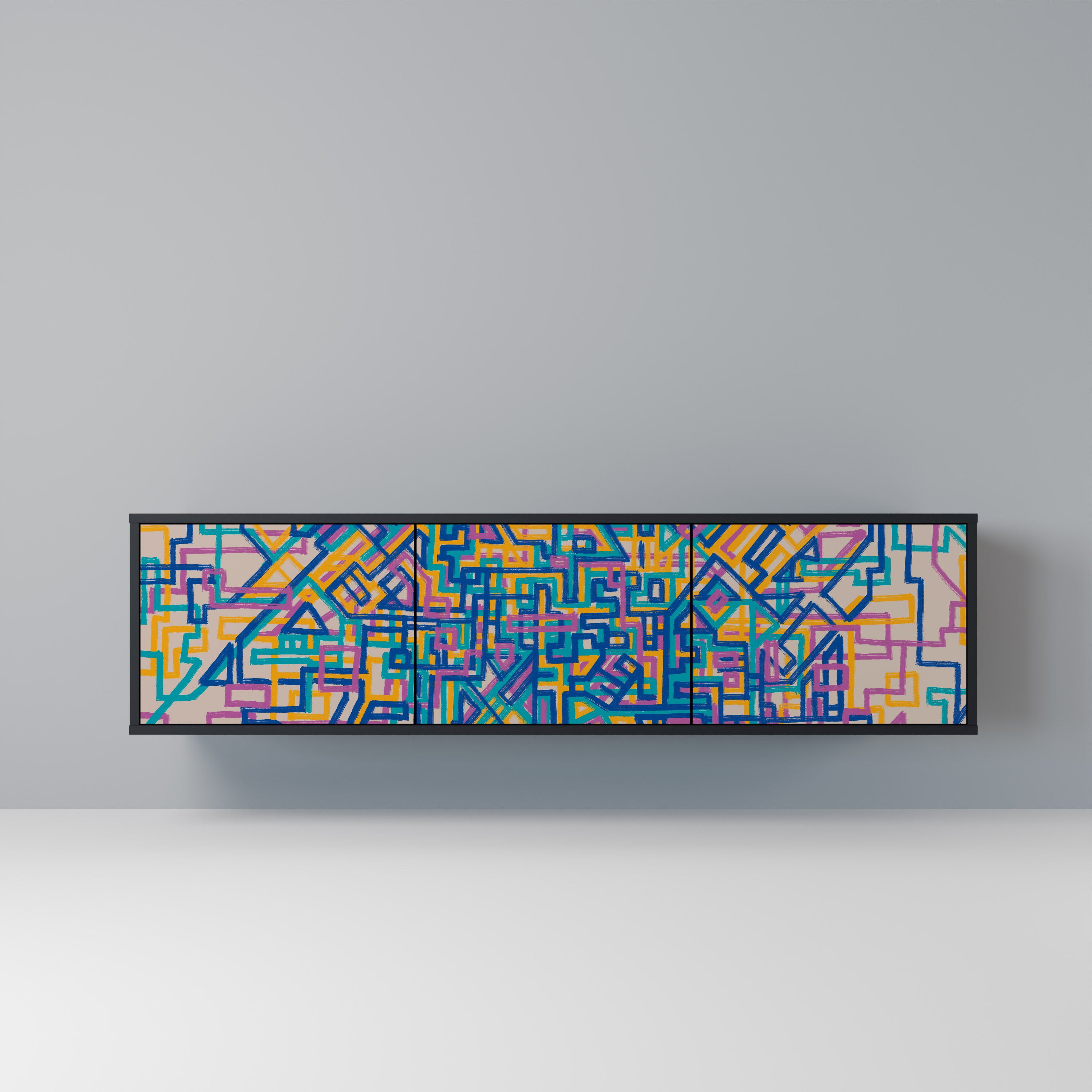 Mueble de TV MEMORIES MAP de 3 puertas con acabado negro