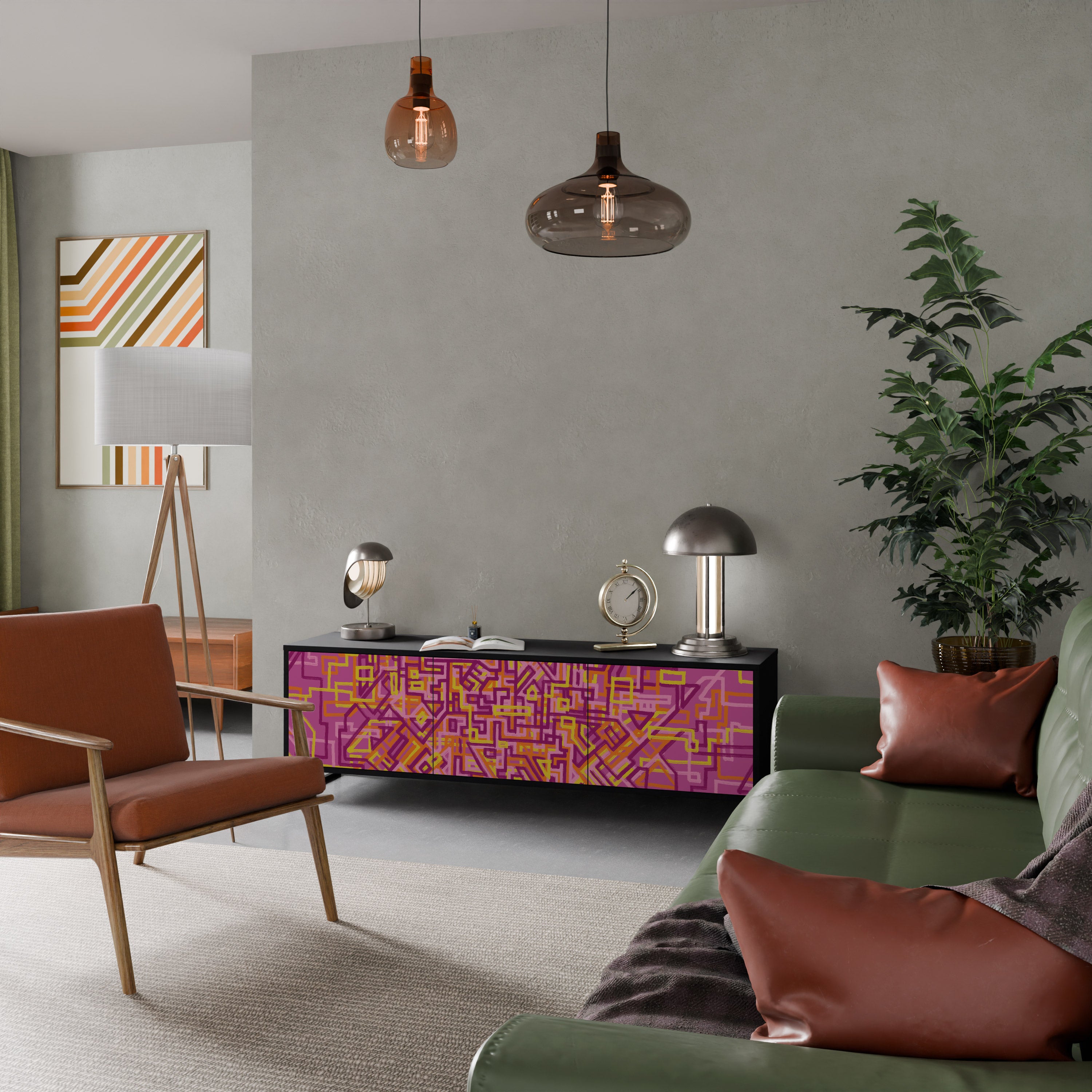 Mueble de TV LOVELY MEMORIES de 3 puertas con acabado negro
