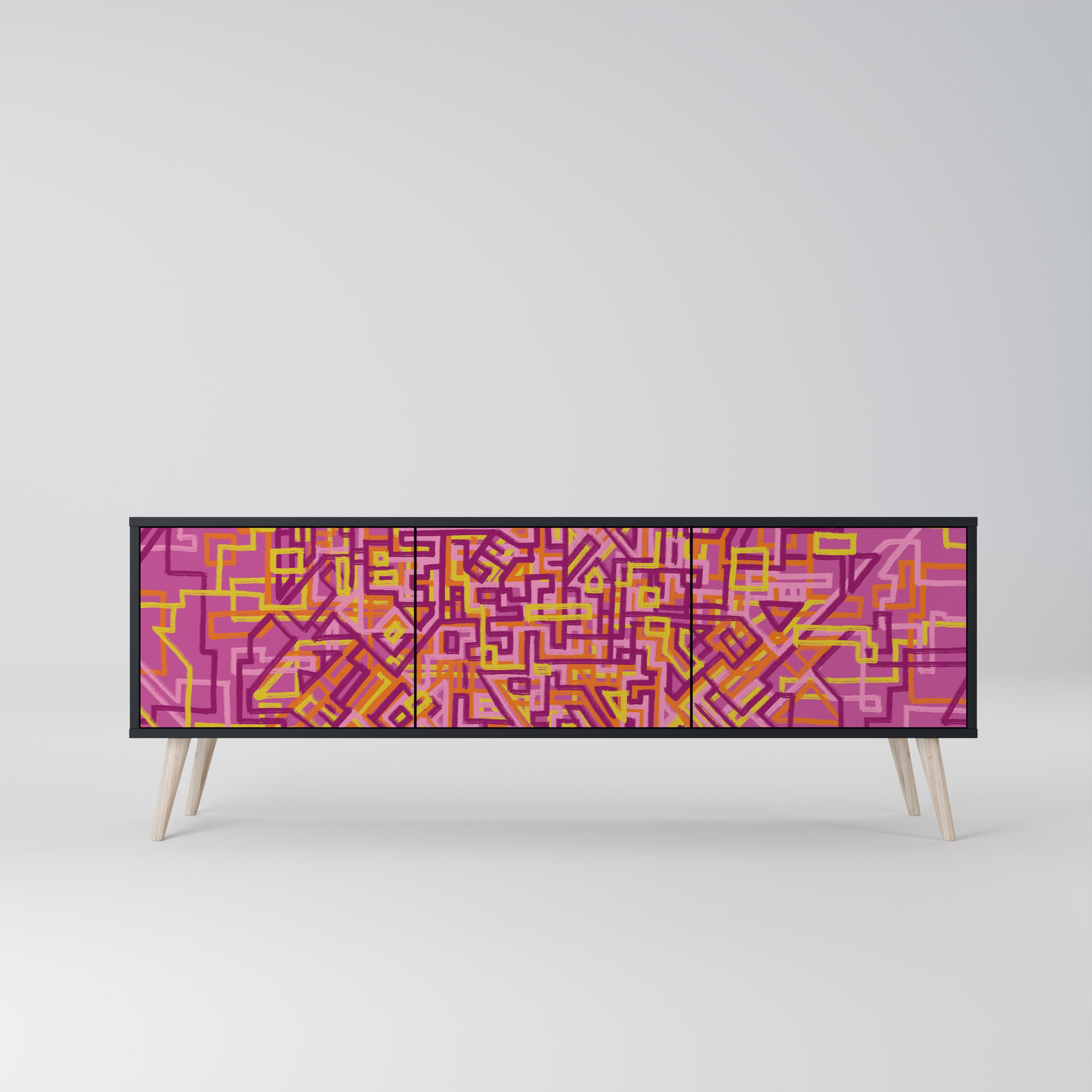Mueble de TV LOVELY MEMORIES de 3 puertas con acabado negro