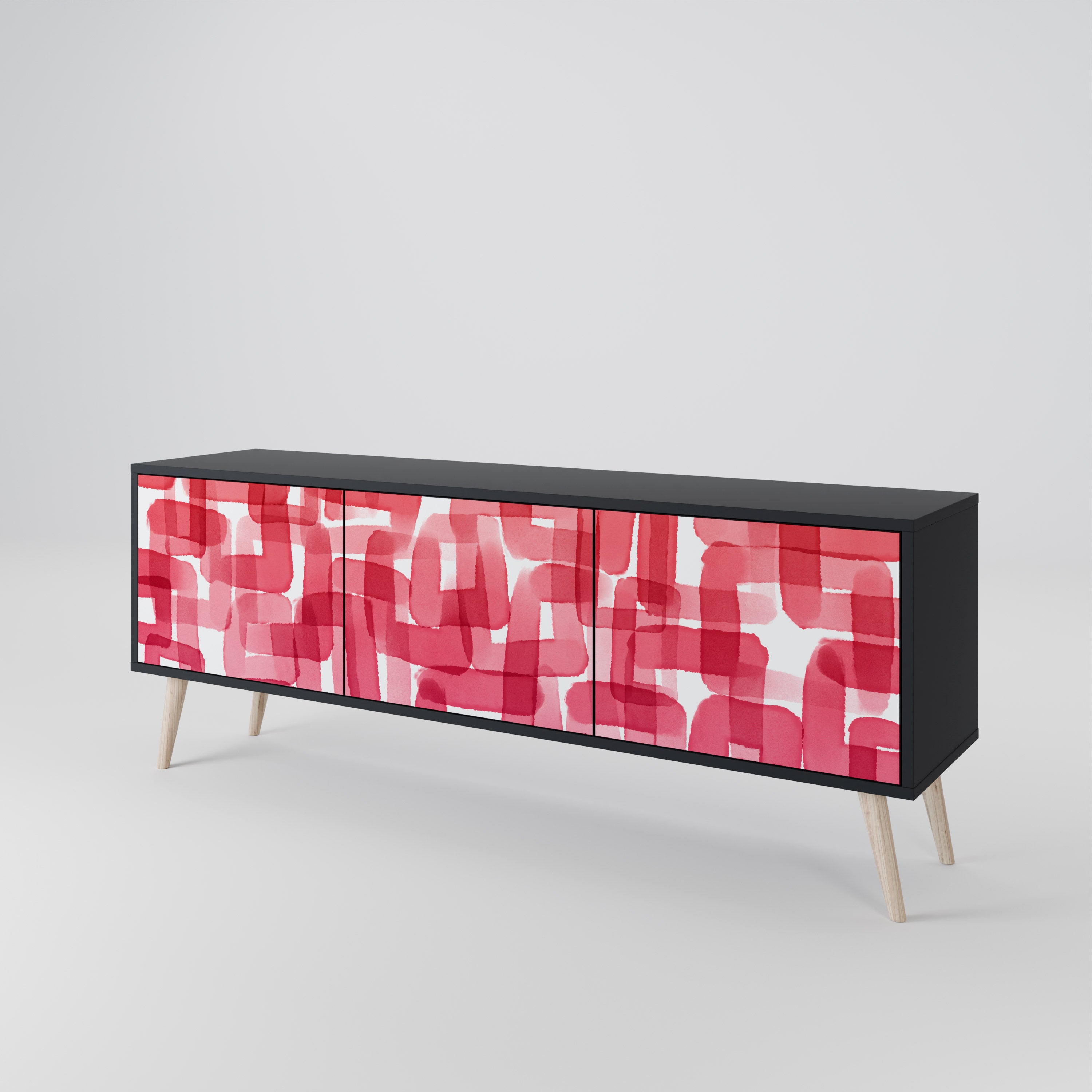 Mueble de TV de 3 puertas KALEIDOSCOPIC CUBISM en acabado negro