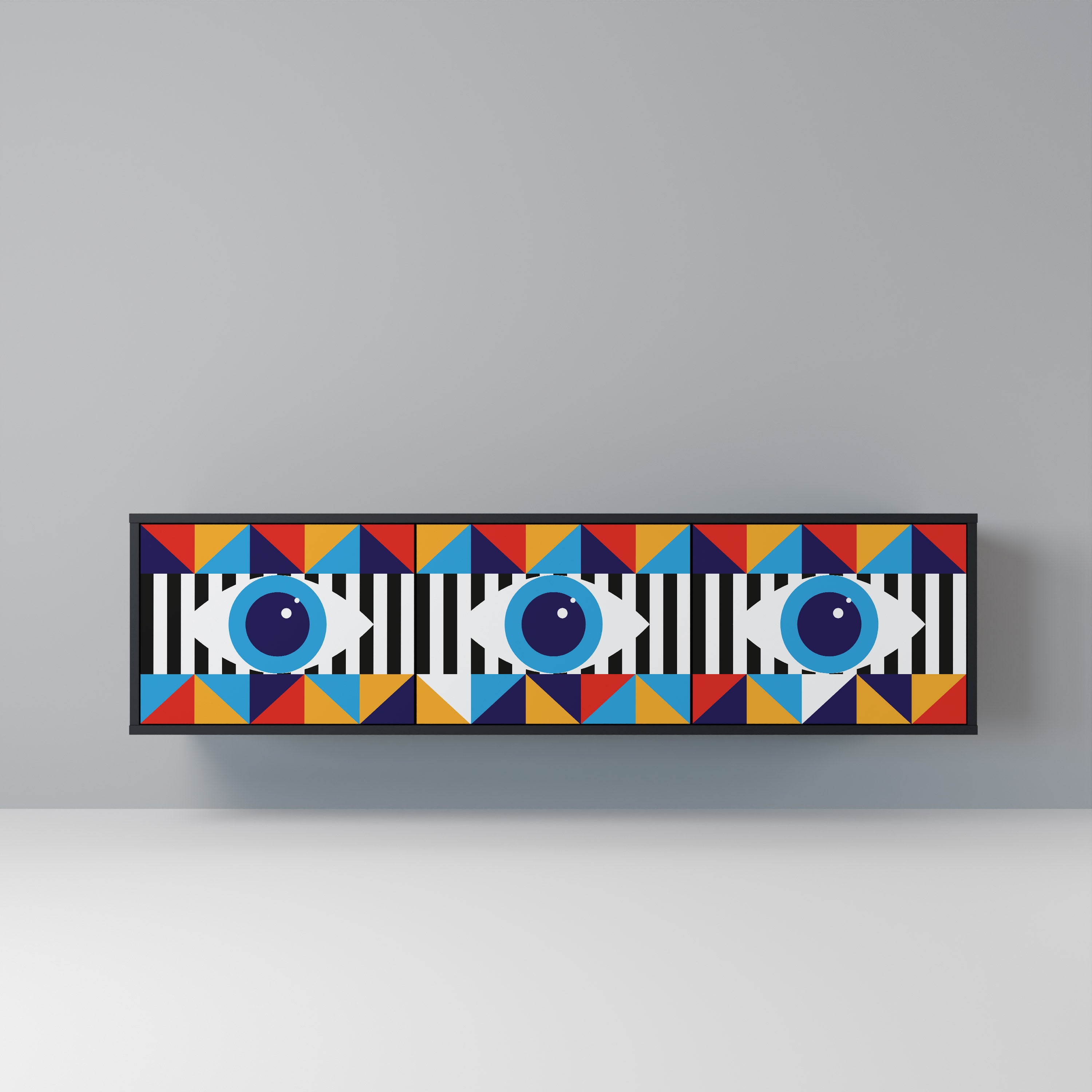 ABSTRACCIÓN Y GEOMETRÍA Mueble de TV de 3 puertas en acabado negro