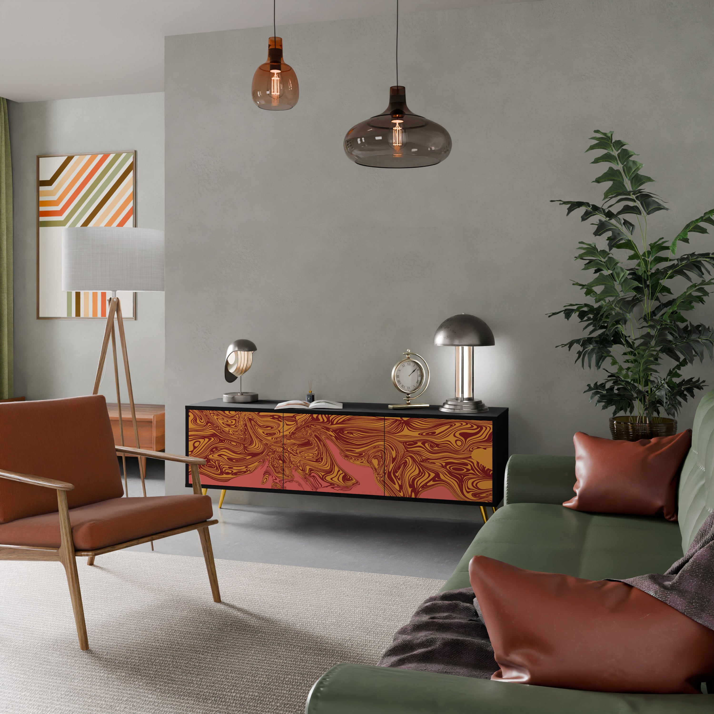 Mueble de TV de 3 puertas FLOATING THOUGHTS con acabado negro