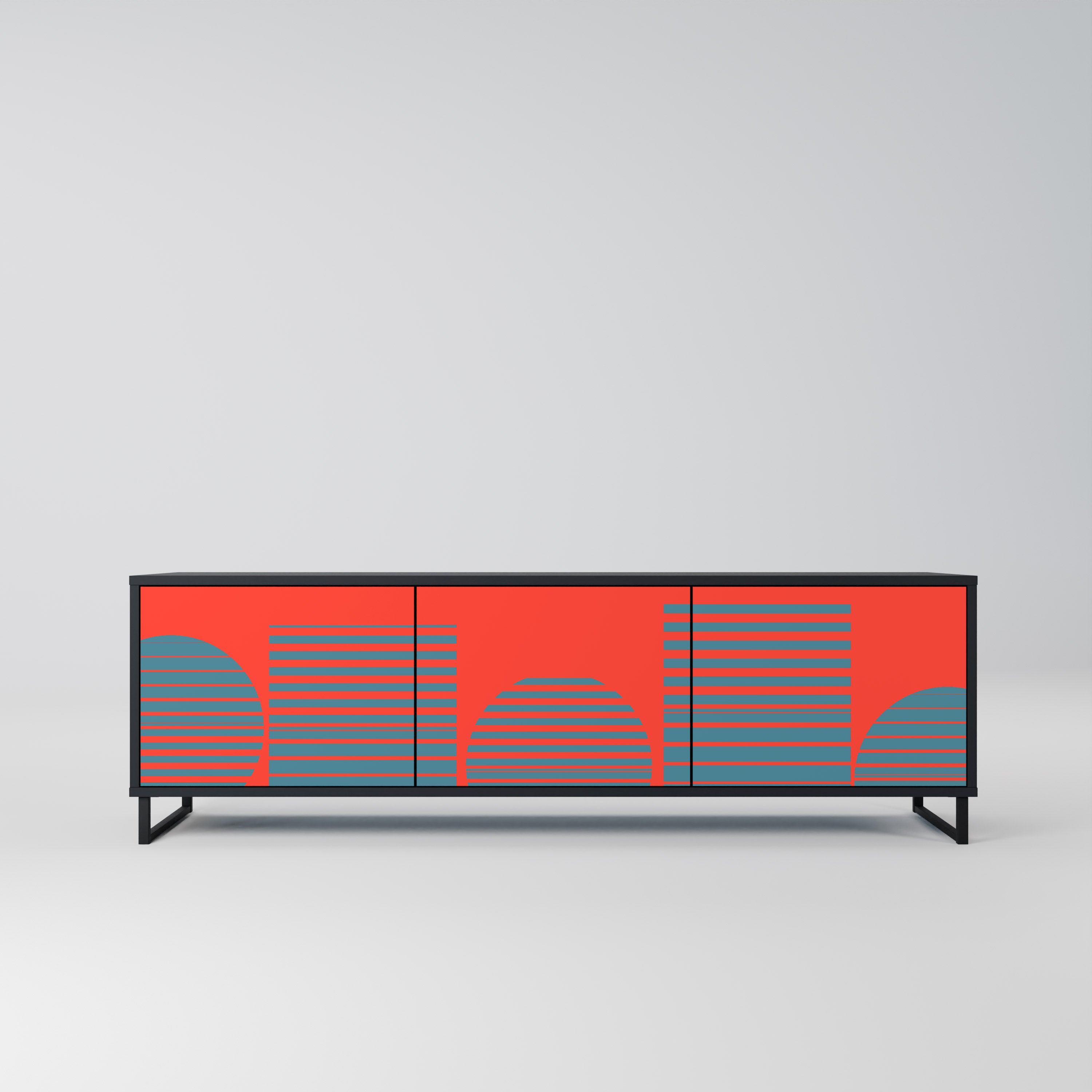 Mueble de TV de 3 puertas RISING GEOMETRY STARS con acabado negro