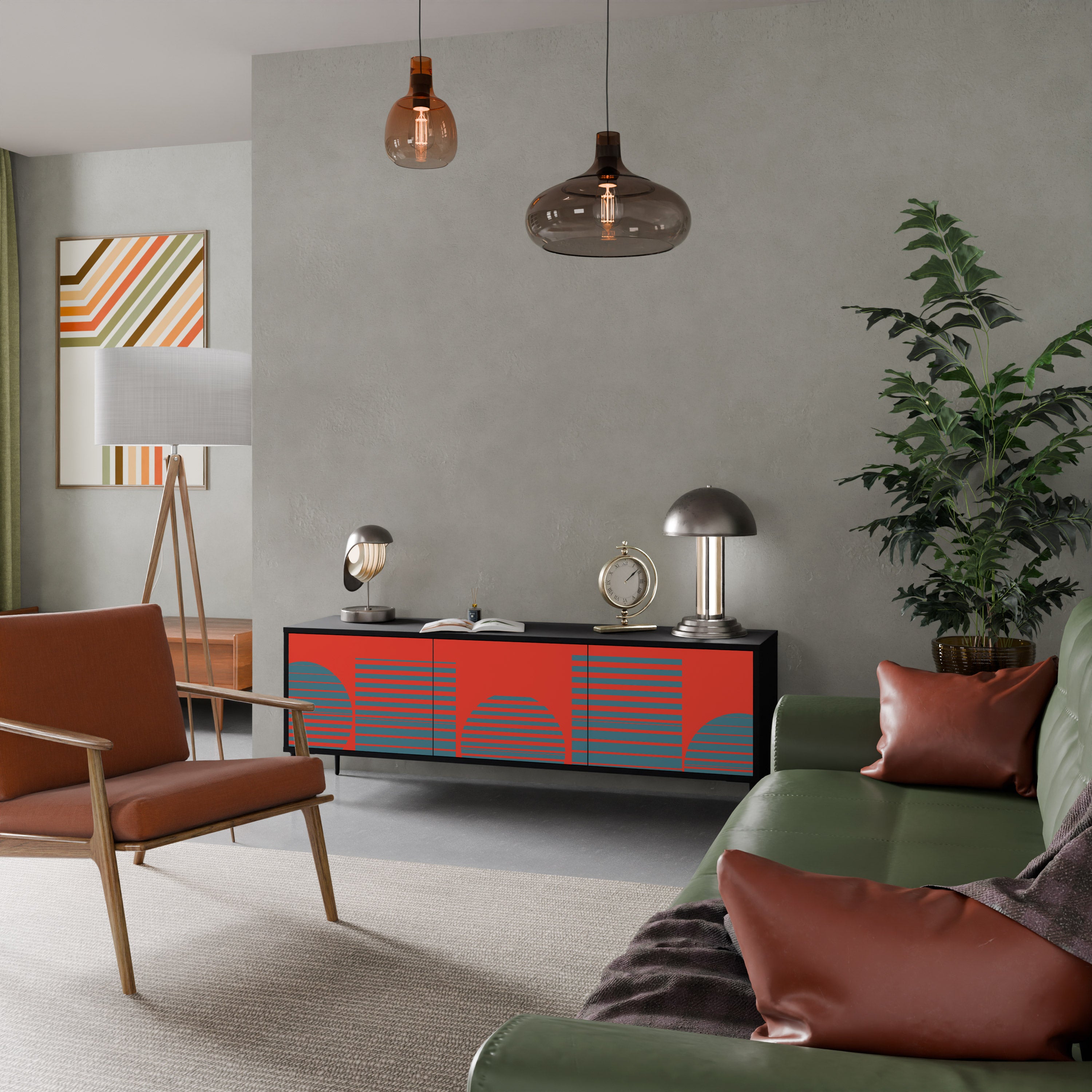 Mueble de TV de 3 puertas RISING GEOMETRY STARS con acabado negro