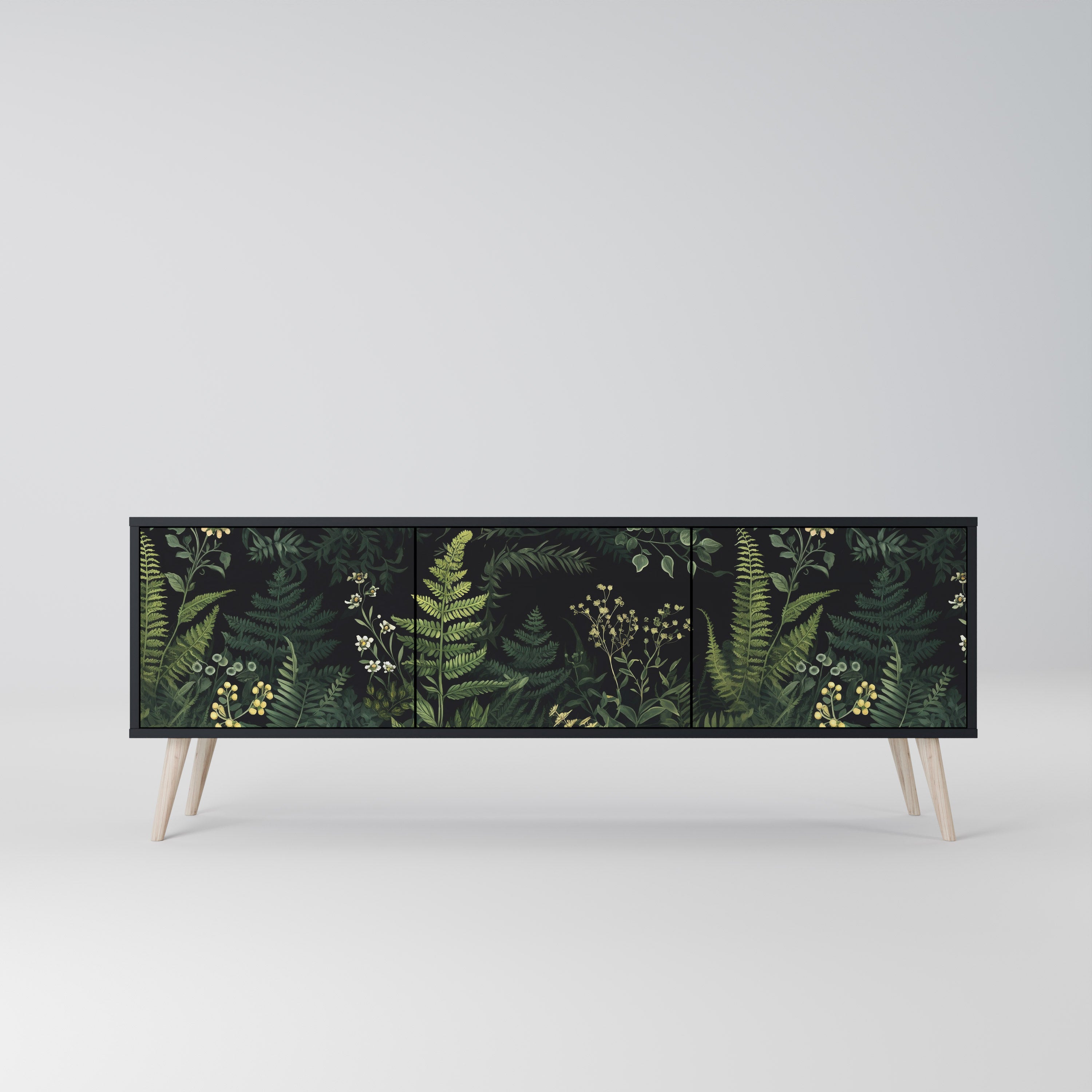 FERN FLOWERS 3-Door TV Stand in Black Finish