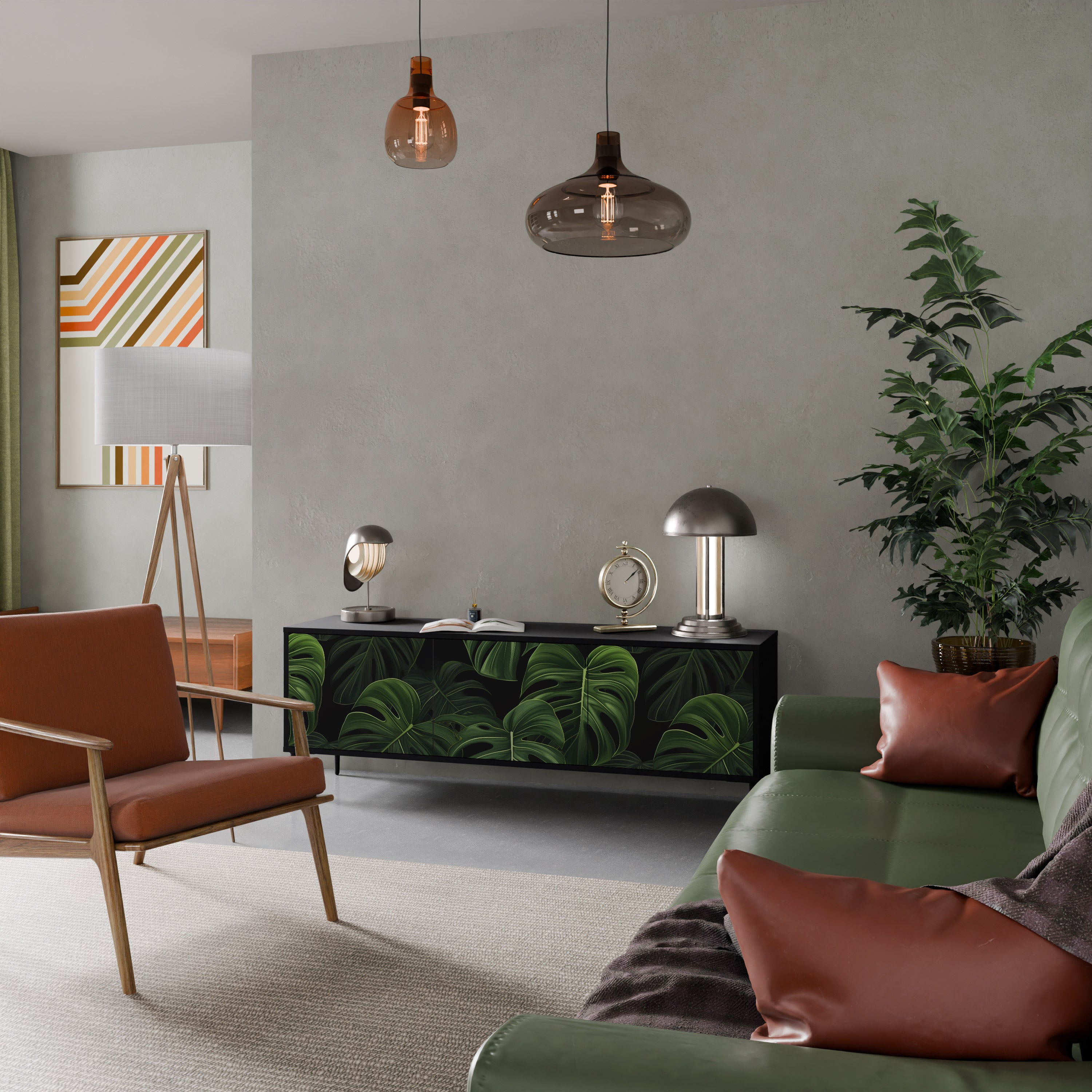 Mueble de TV INFINITE MONSTERA de 3 puertas con acabado negro