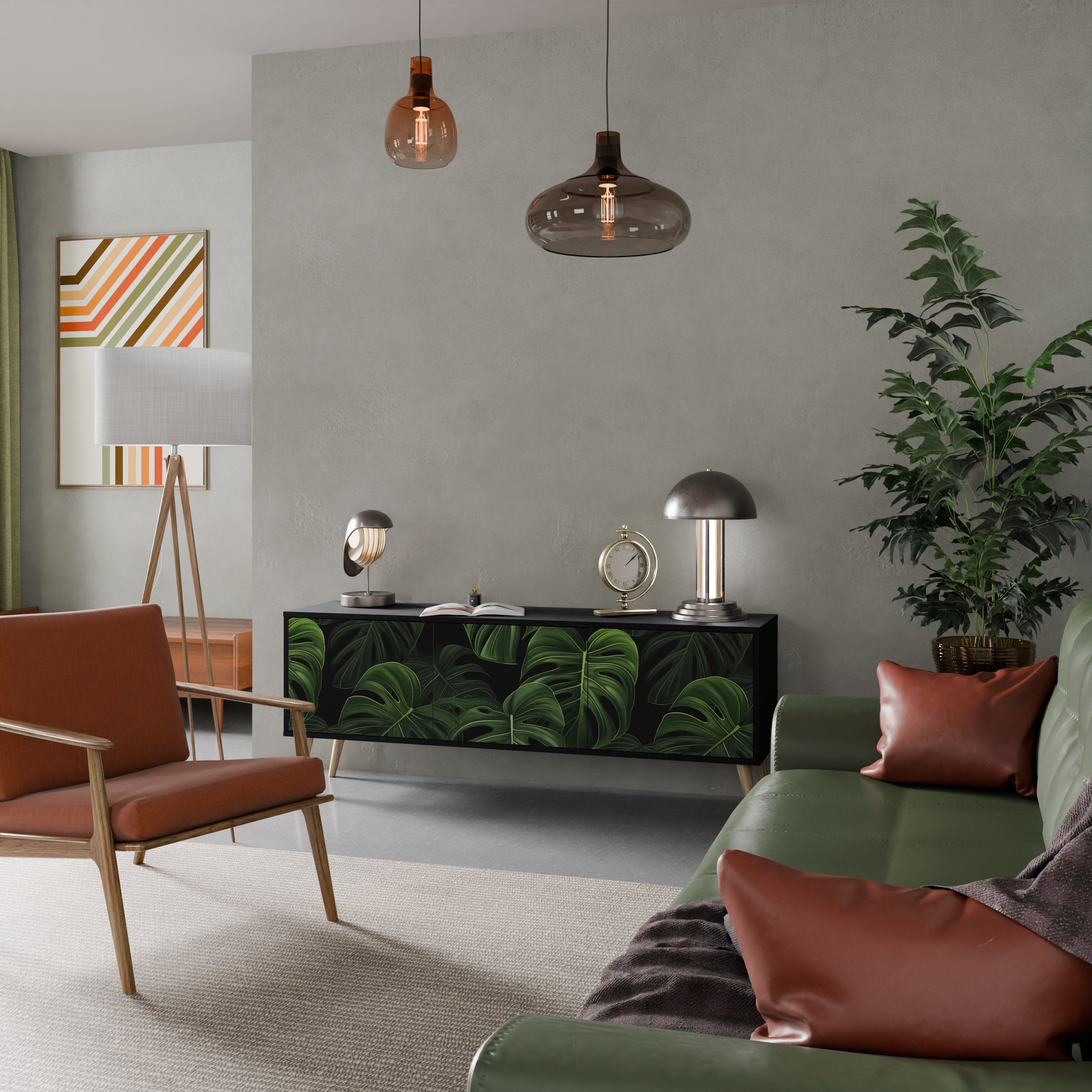 Mueble de TV INFINITE MONSTERA de 3 puertas con acabado negro