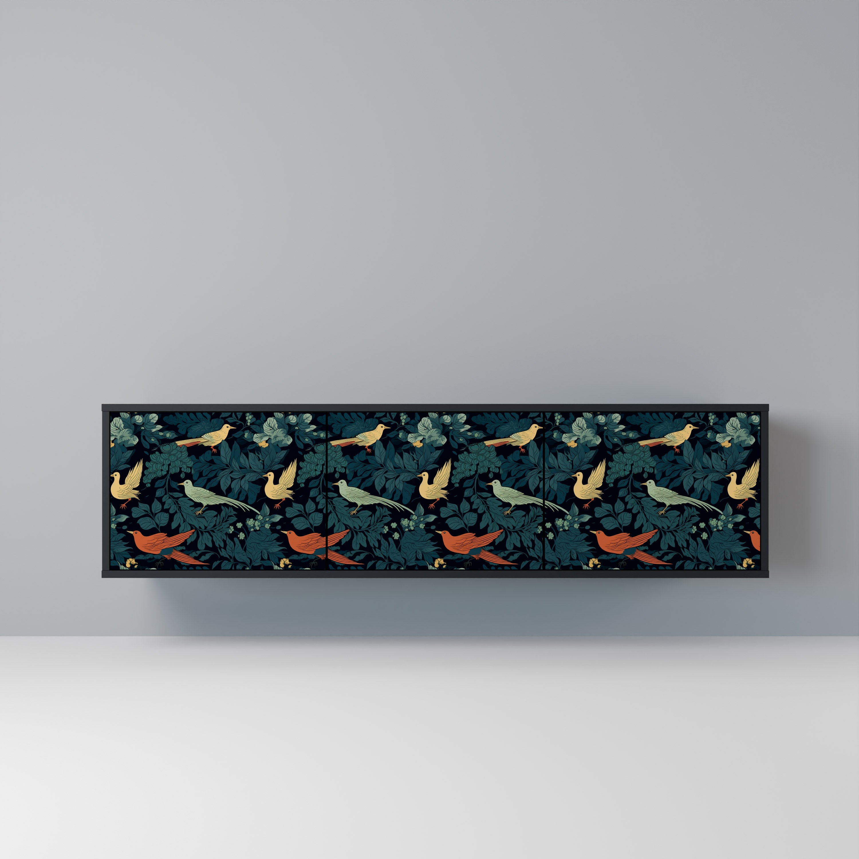 Mueble de TV de 3 puertas FOWL ORNAMENT con acabado negro
