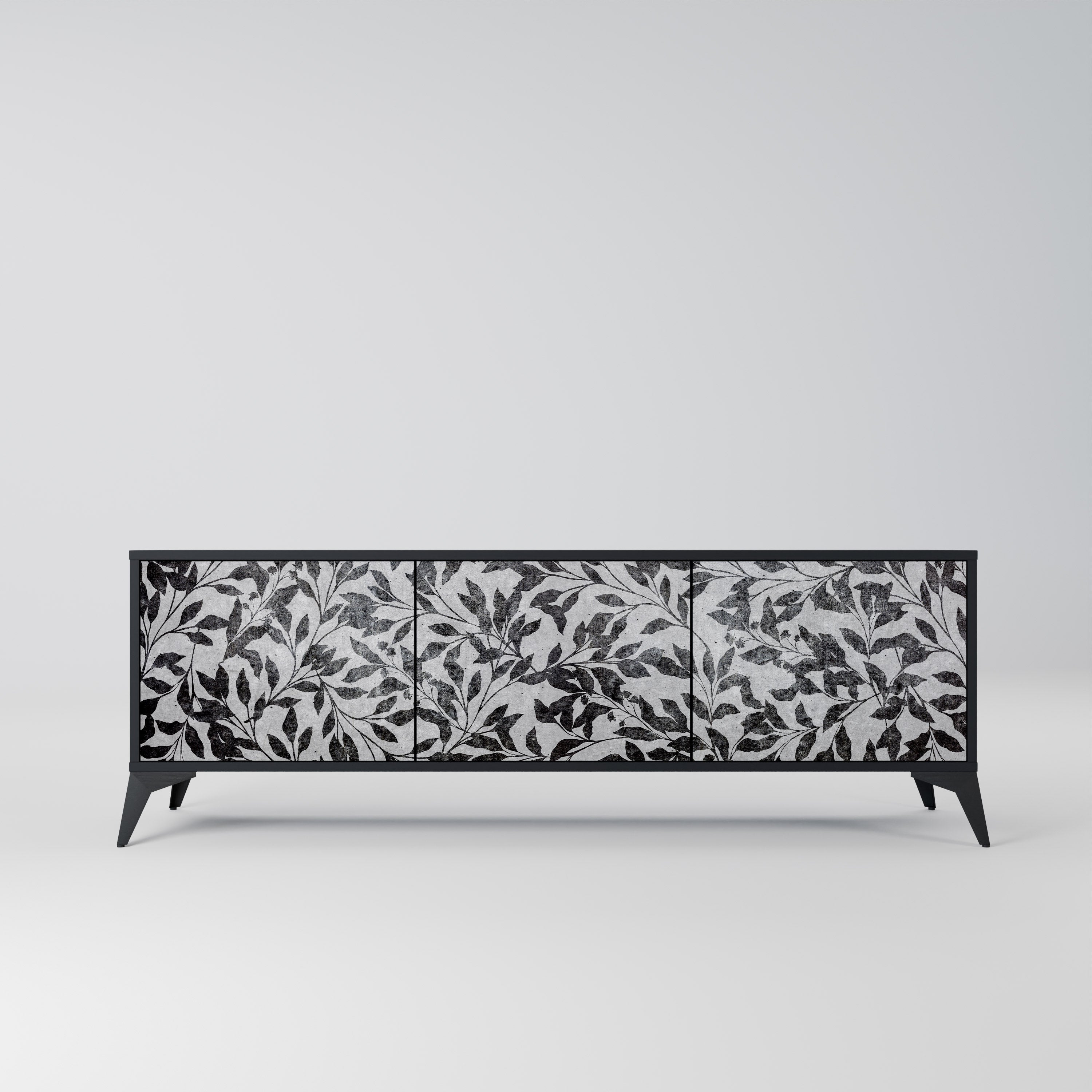 Mueble para TV de 3 puertas CHARCOAL SPROUT con acabado negro