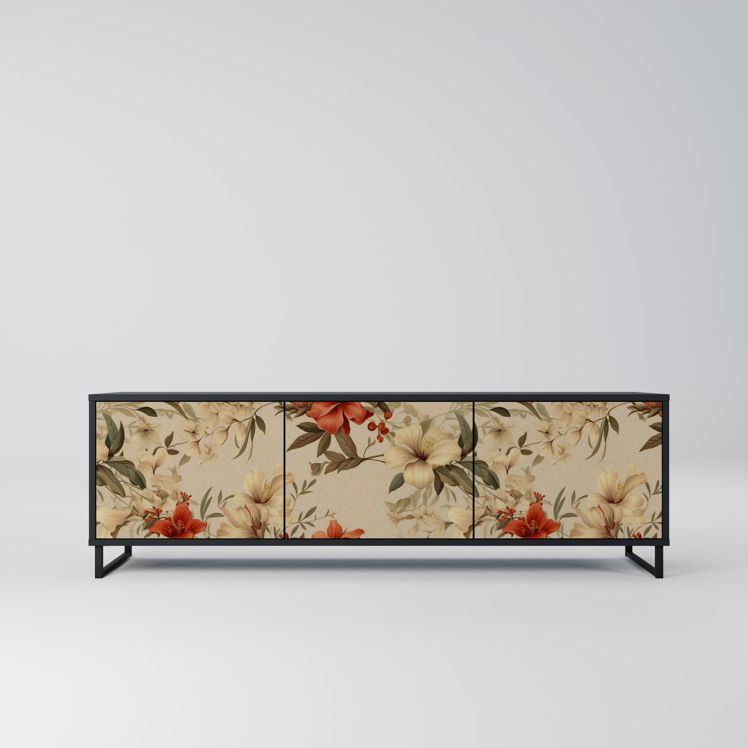 Mueble de TV de 3 puertas BLOOMING HARMONY en acabado negro