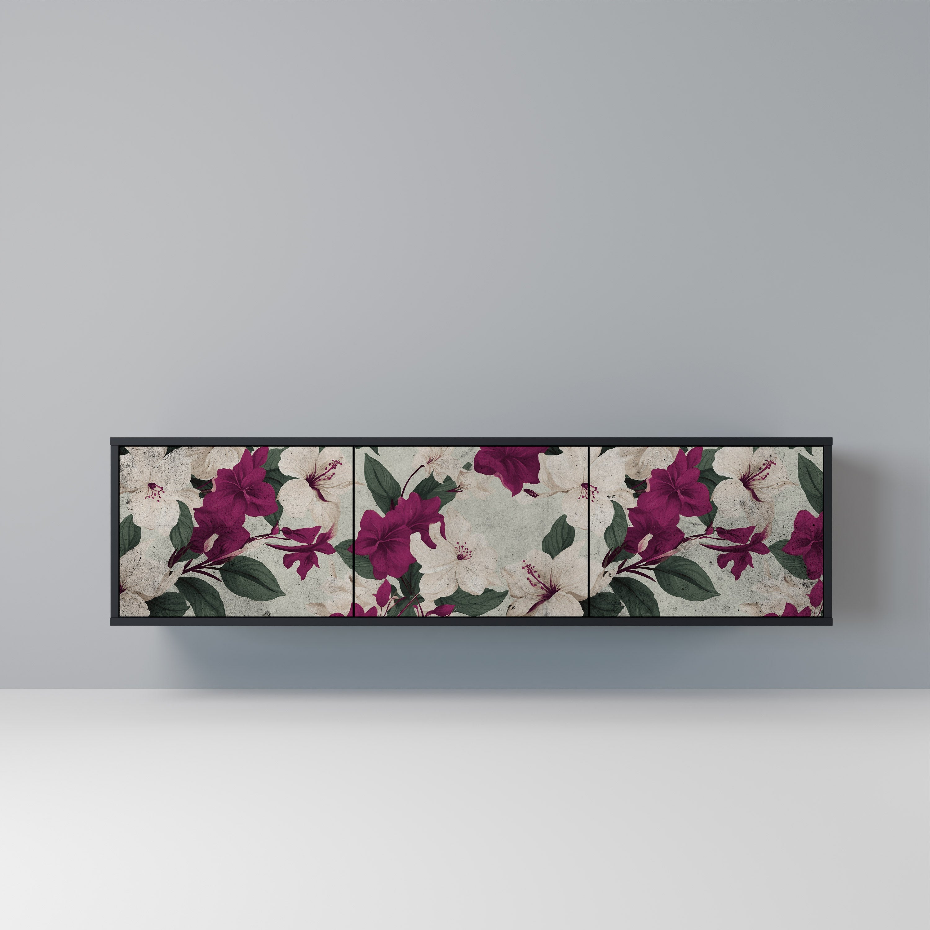 Mueble de TV de 3 puertas FLOWERET DREAM en acabado negro