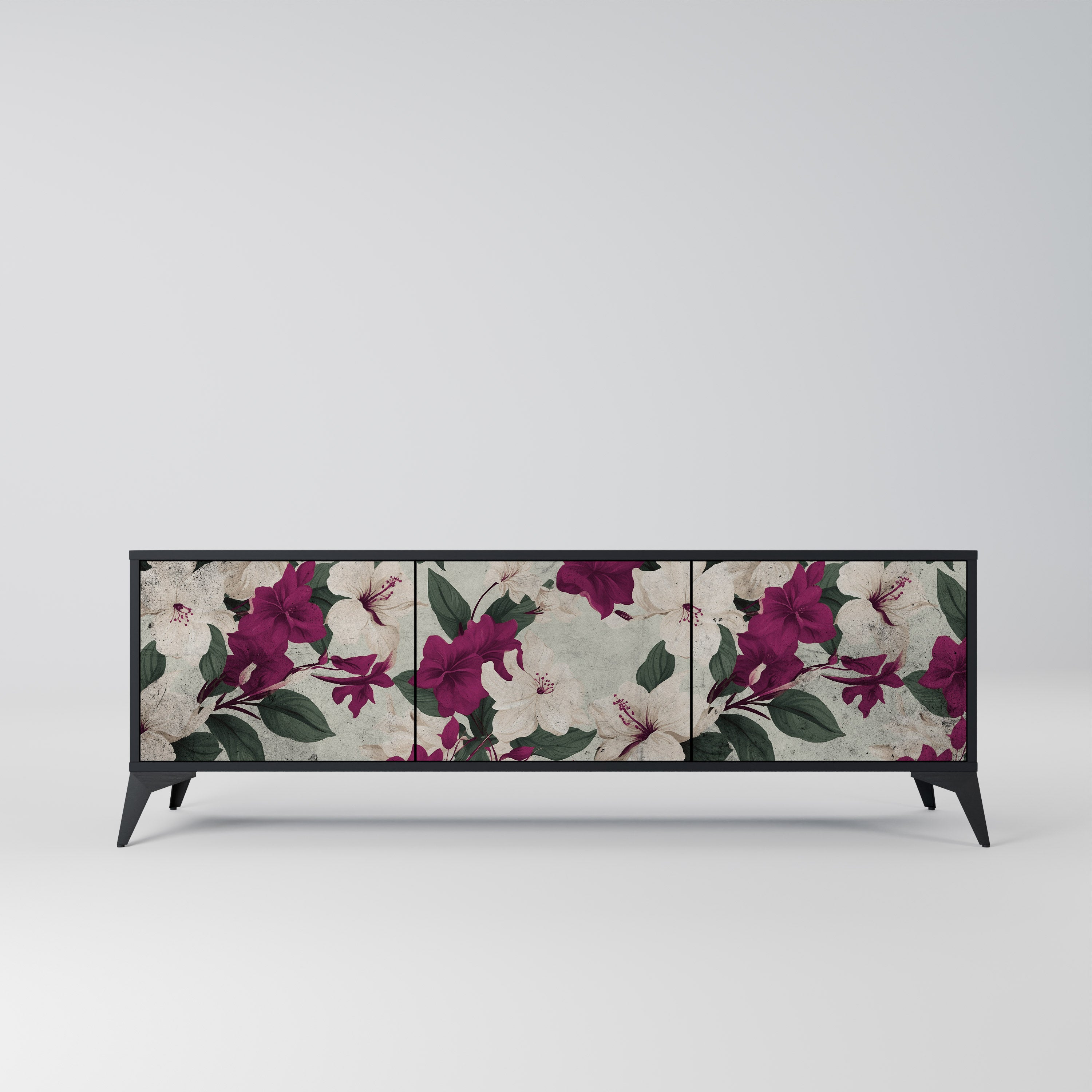 Mueble de TV de 3 puertas FLOWERET DREAM en acabado negro