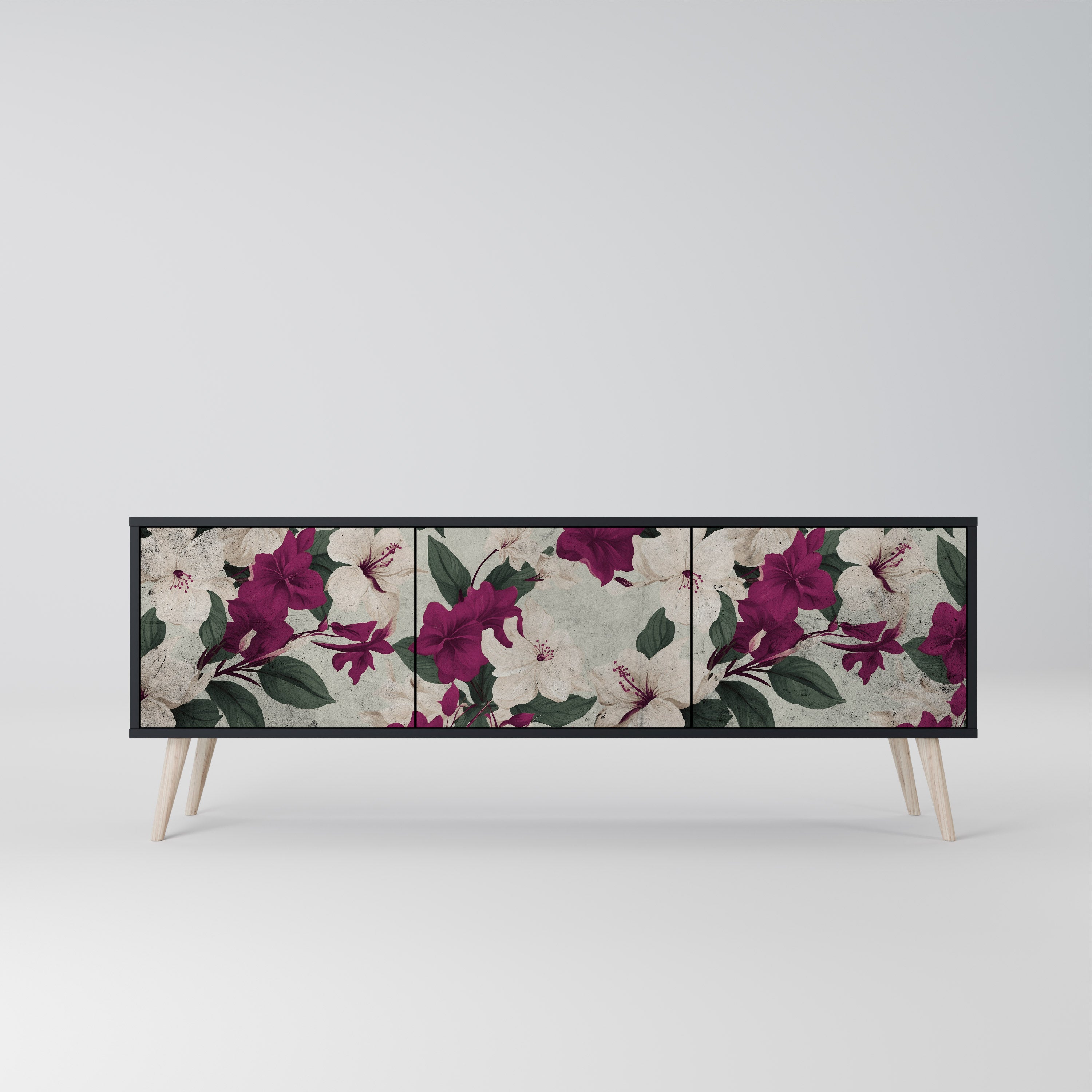 Mueble de TV de 3 puertas FLOWERET DREAM en acabado negro