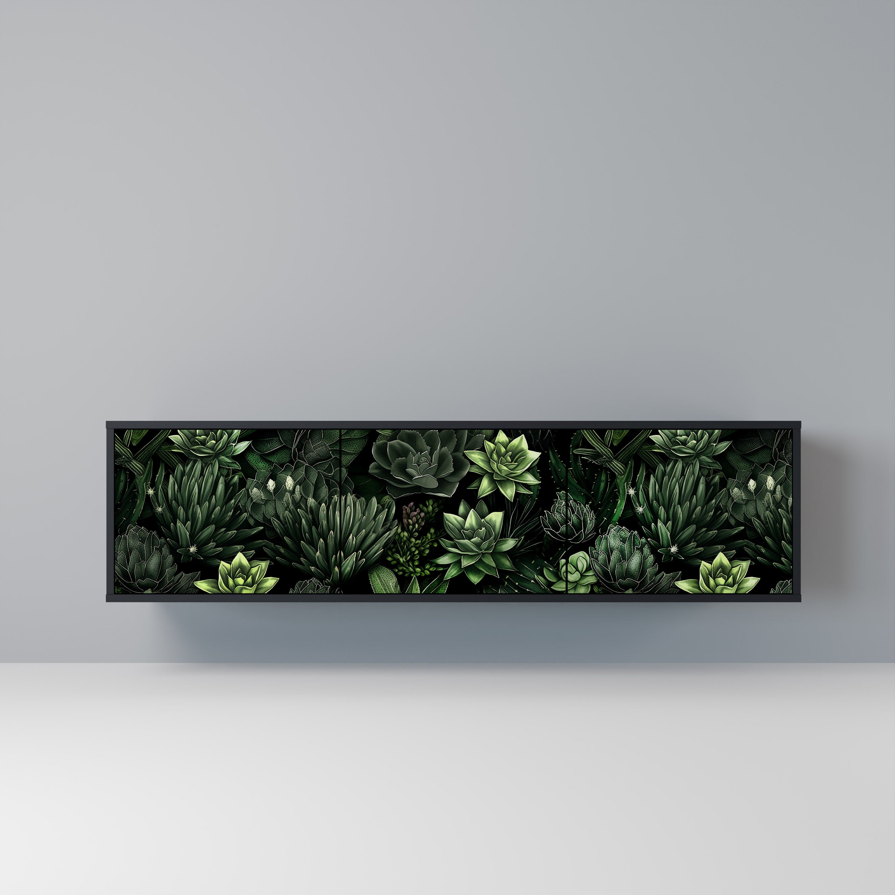 Mueble de TV de 3 puertas SUCCULENT JUNGLE con acabado negro