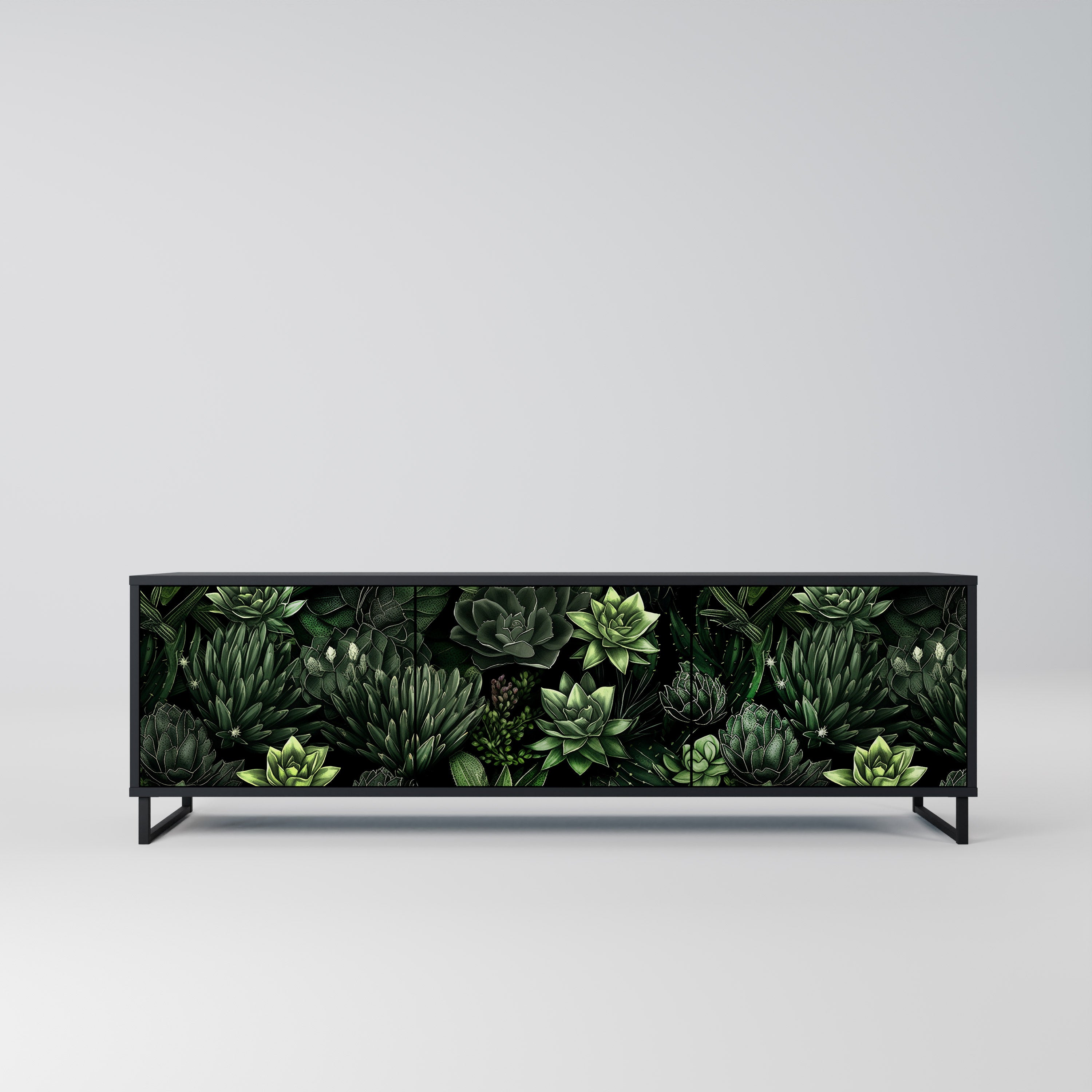 Mueble de TV de 3 puertas SUCCULENT JUNGLE con acabado negro