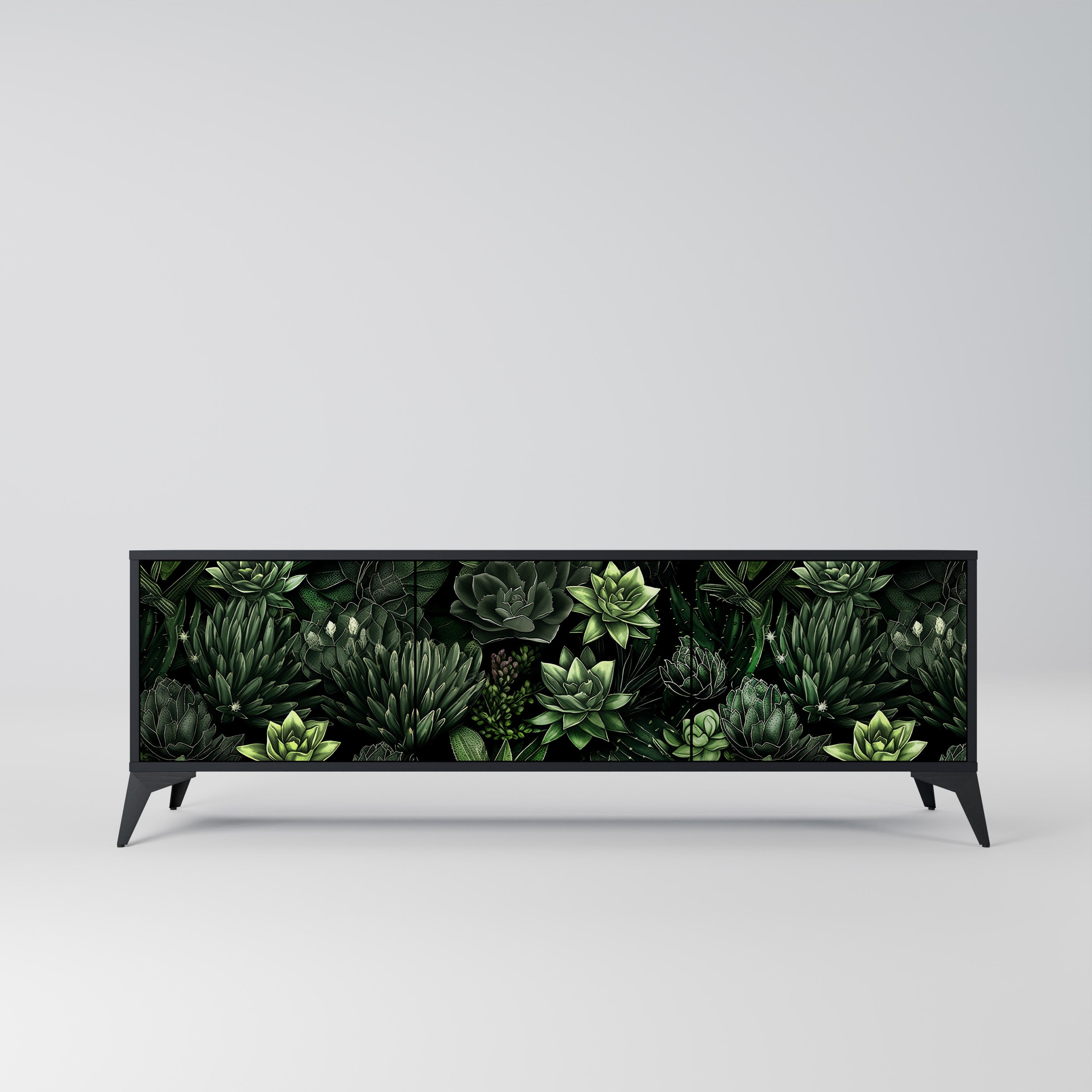 Mueble de TV de 3 puertas SUCCULENT JUNGLE con acabado negro
