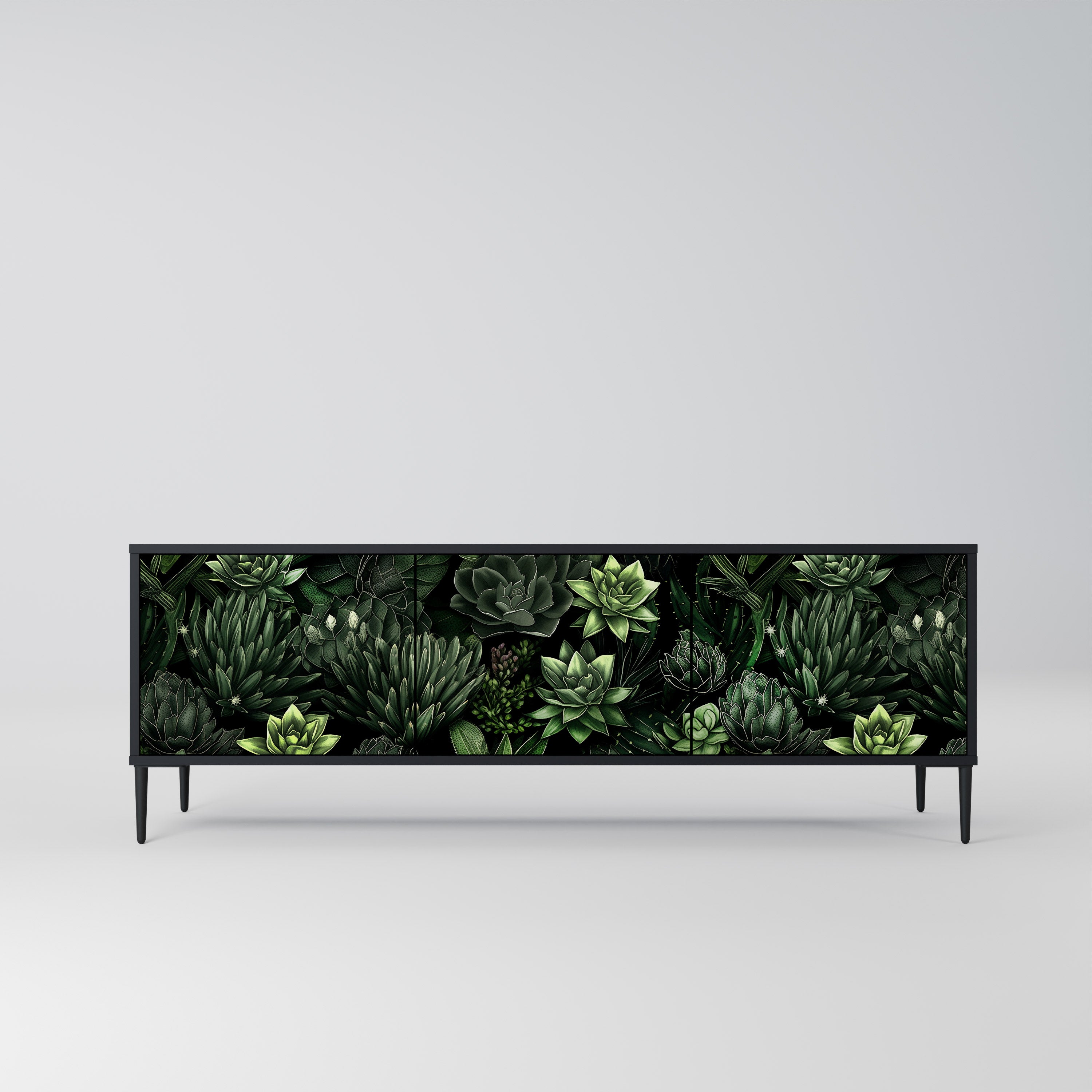 Mueble de TV de 3 puertas SUCCULENT JUNGLE con acabado negro