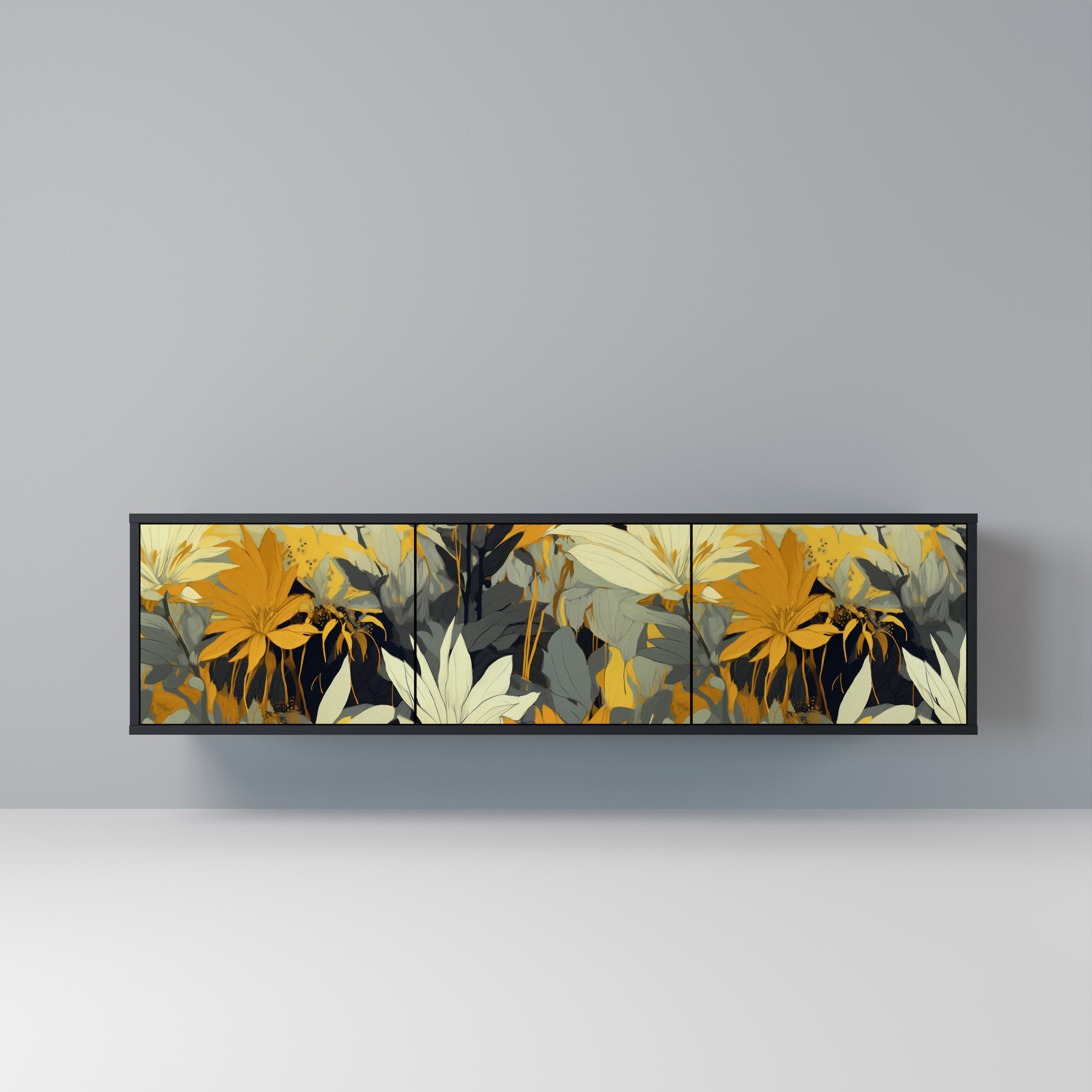 Mueble de TV de 3 puertas SUNKISSED LILY en acabado negro