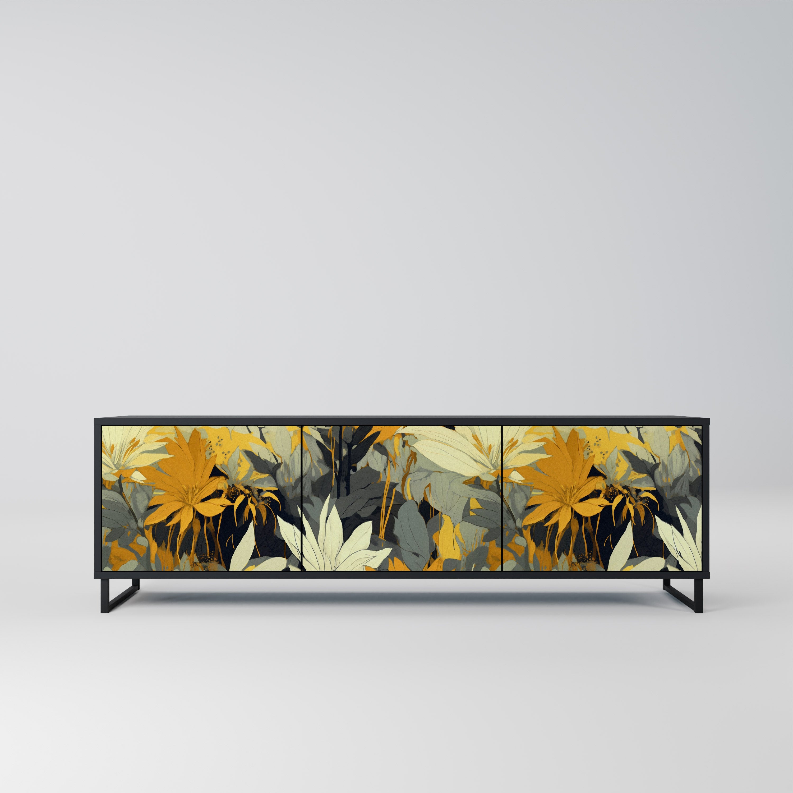 Mueble de TV de 3 puertas SUNKISSED LILY en acabado negro
