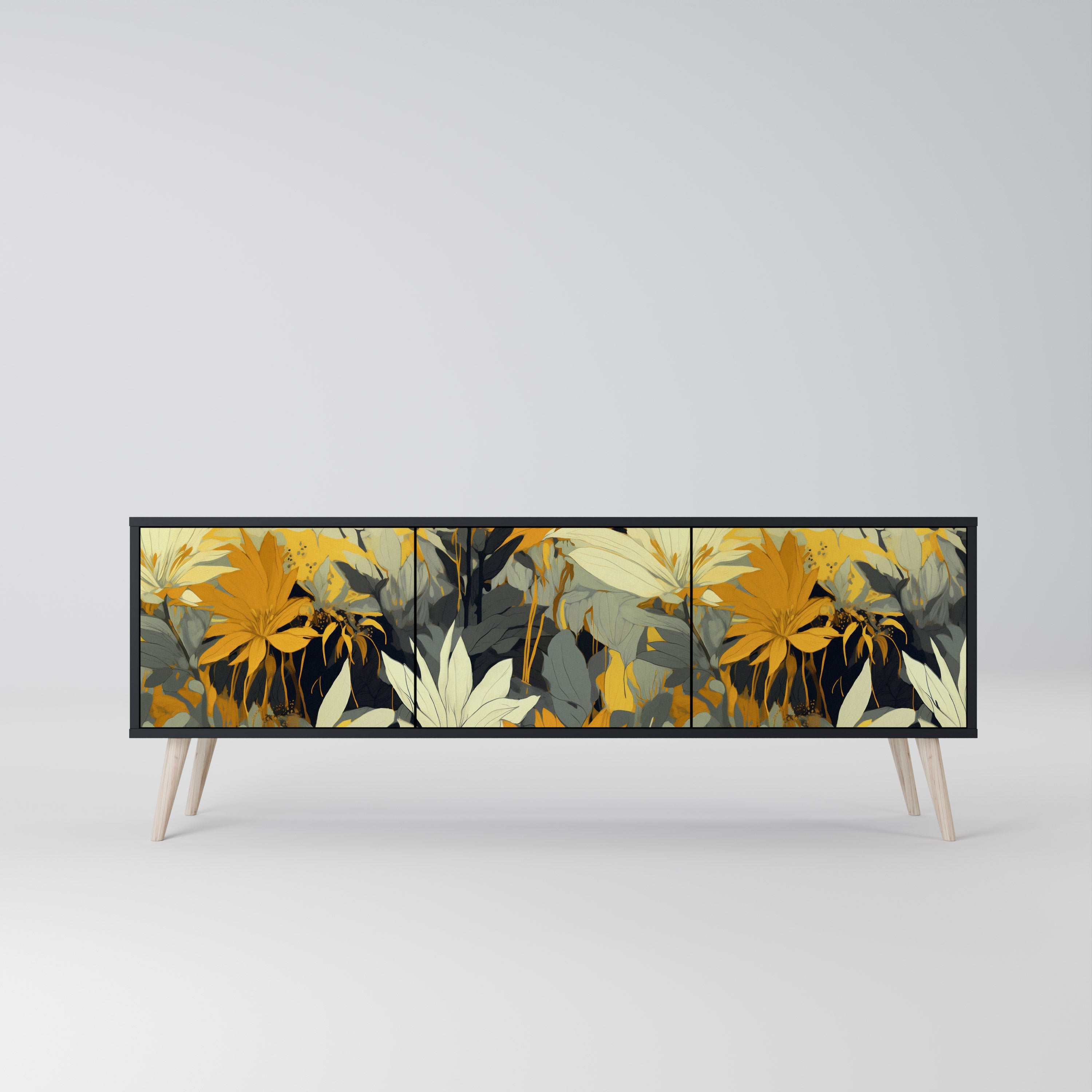Mueble de TV de 3 puertas SUNKISSED LILY en acabado negro