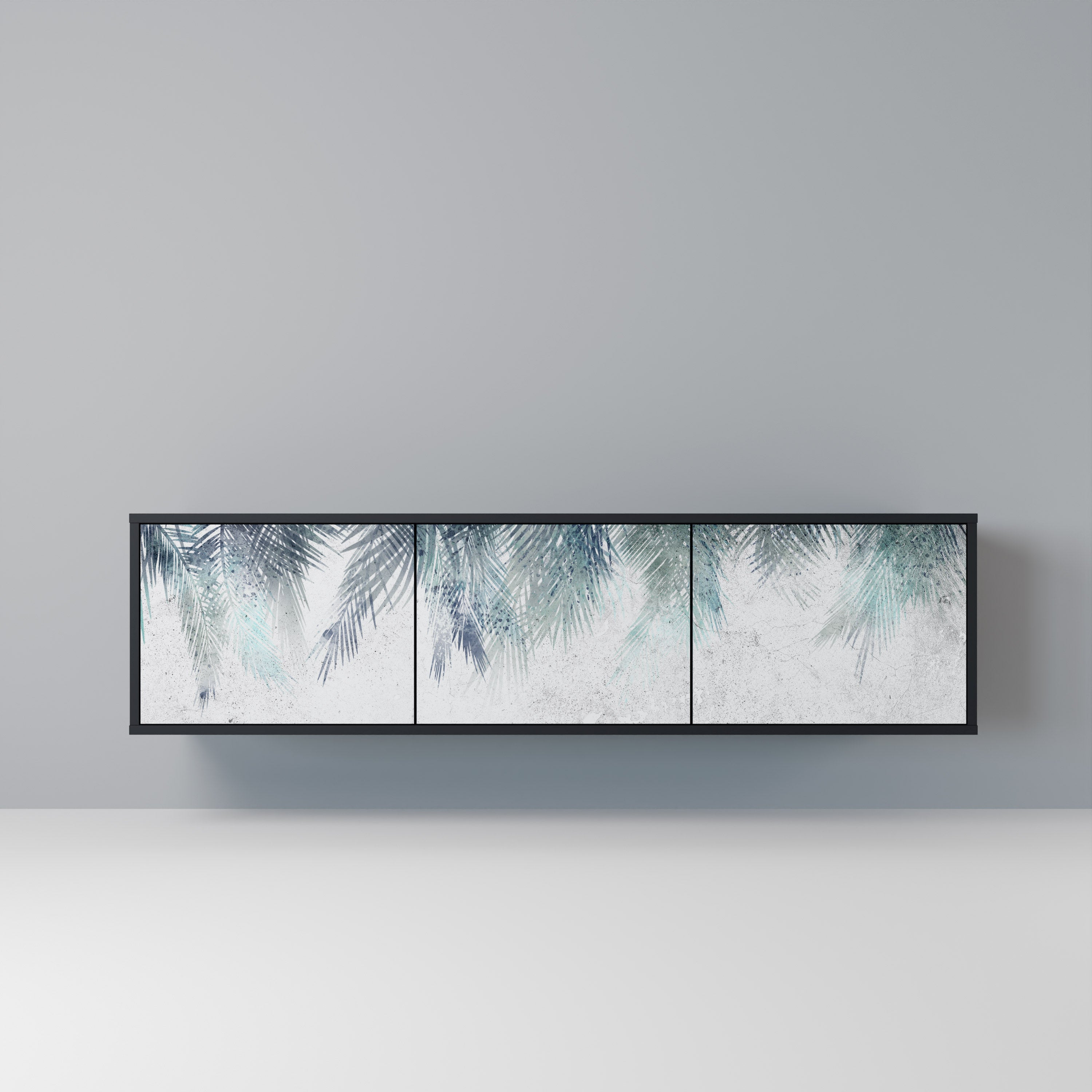 Mueble de TV de 3 puertas PALM VEIL con acabado negro
