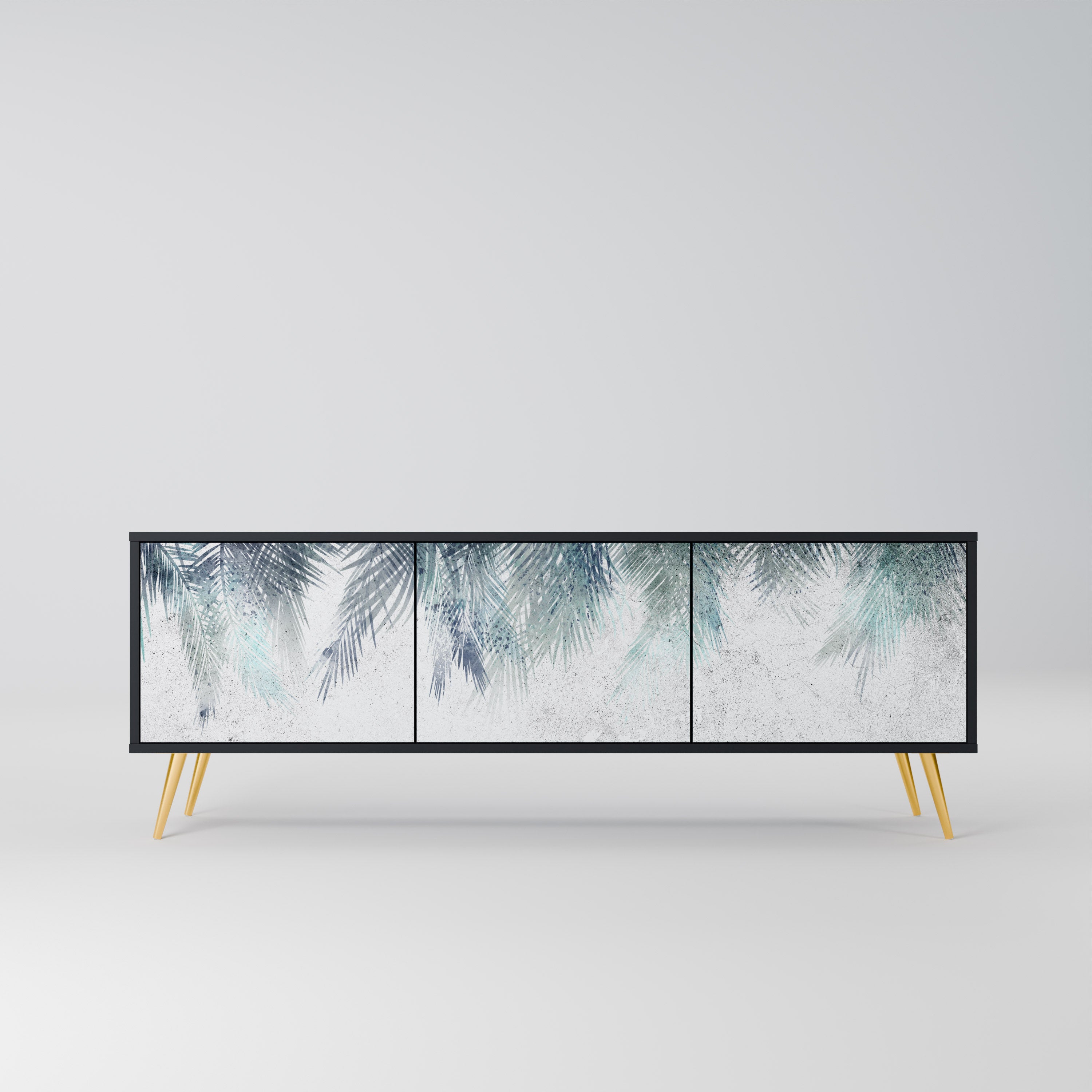 Mueble de TV de 3 puertas PALM VEIL con acabado negro