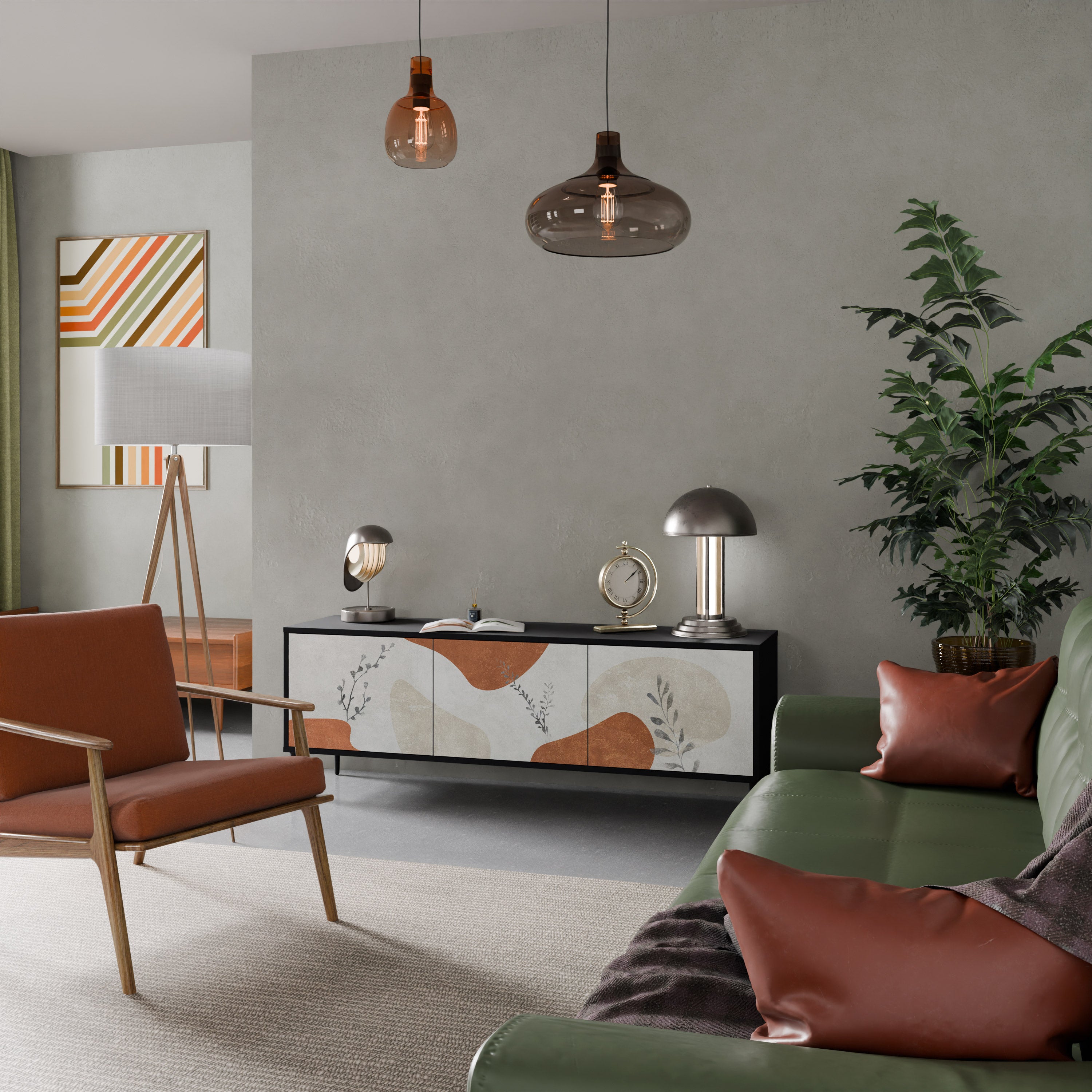 Mueble de TV TRANQUIL TWIG de 3 puertas con acabado negro