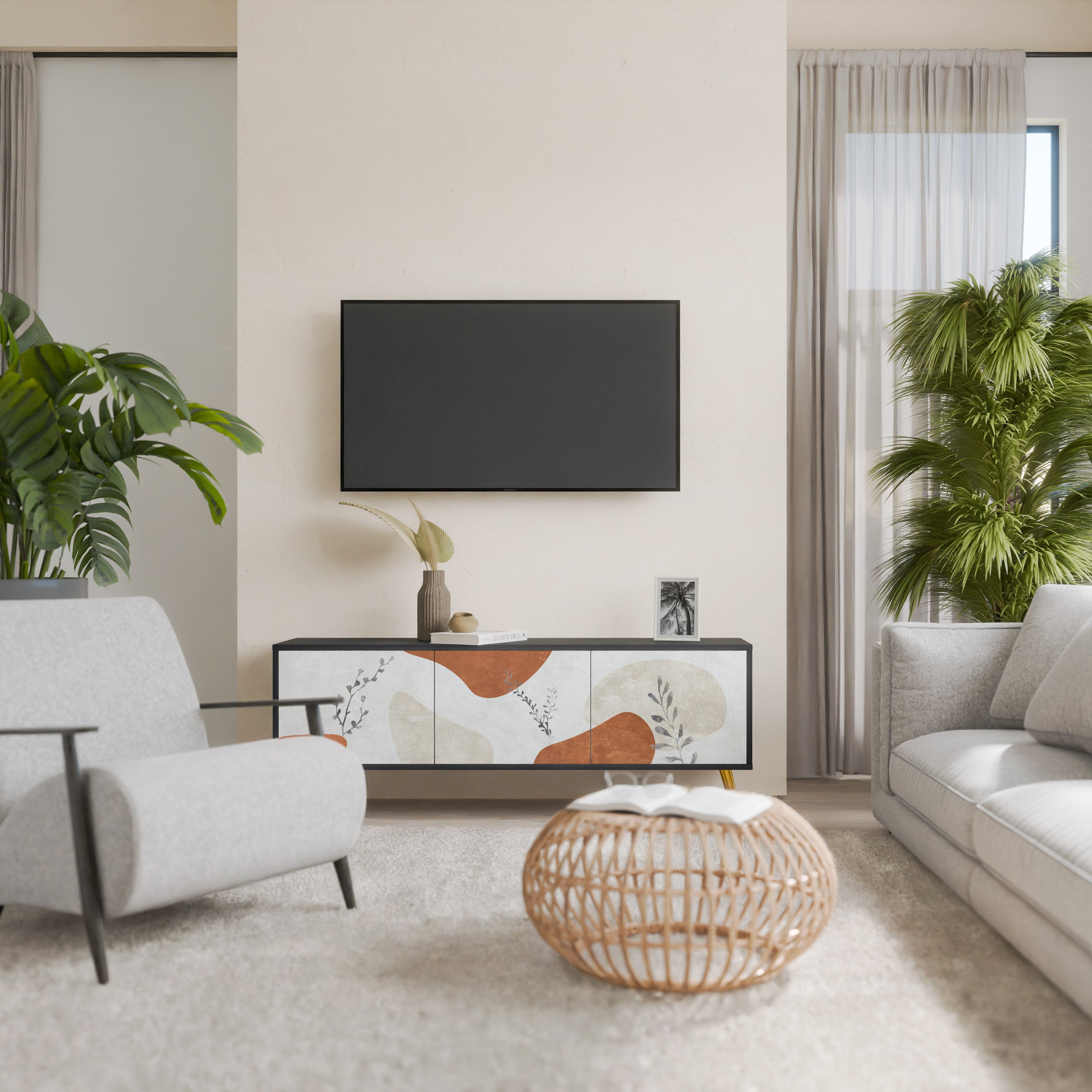 Mueble de TV TRANQUIL TWIG de 3 puertas con acabado negro