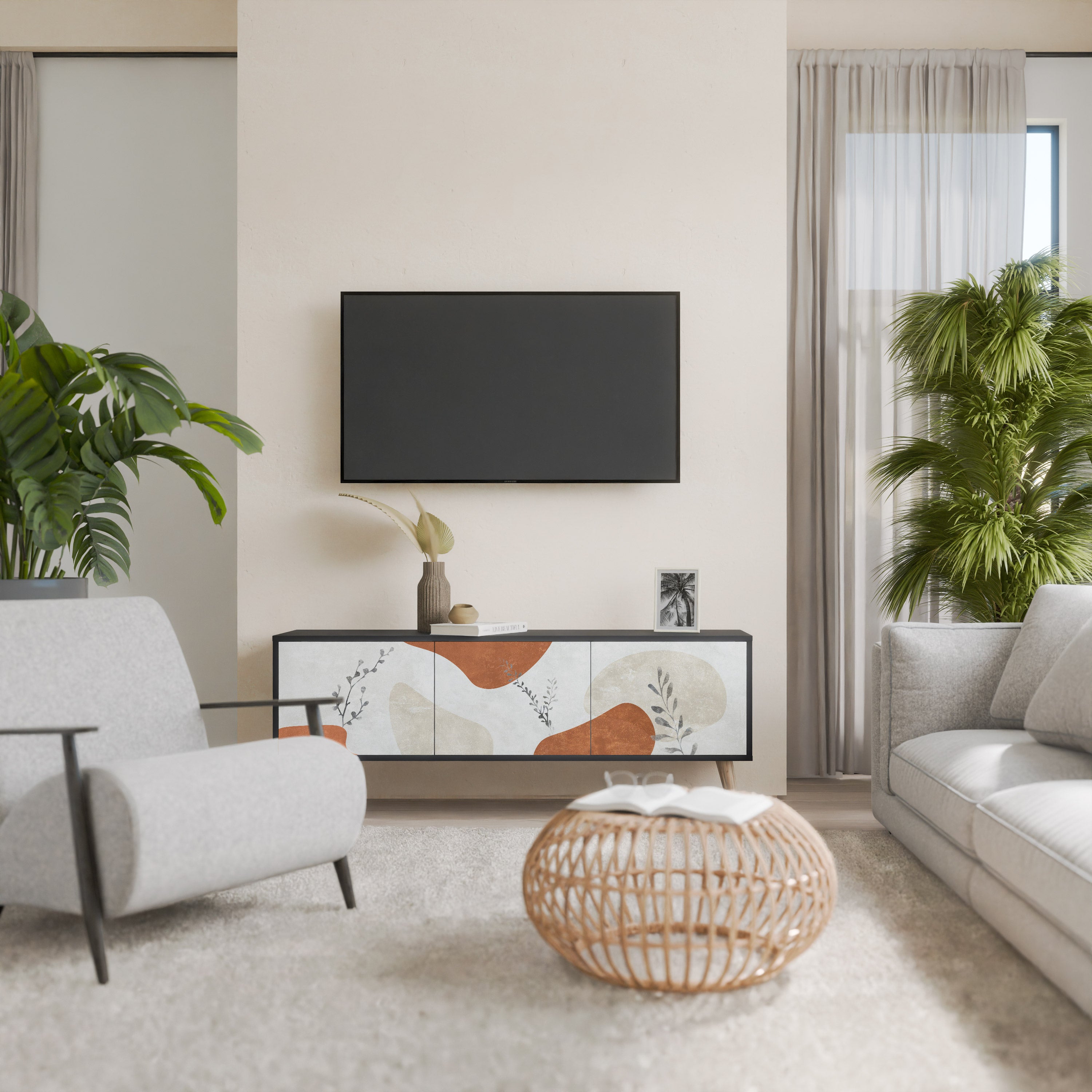 Mueble de TV TRANQUIL TWIG de 3 puertas con acabado negro