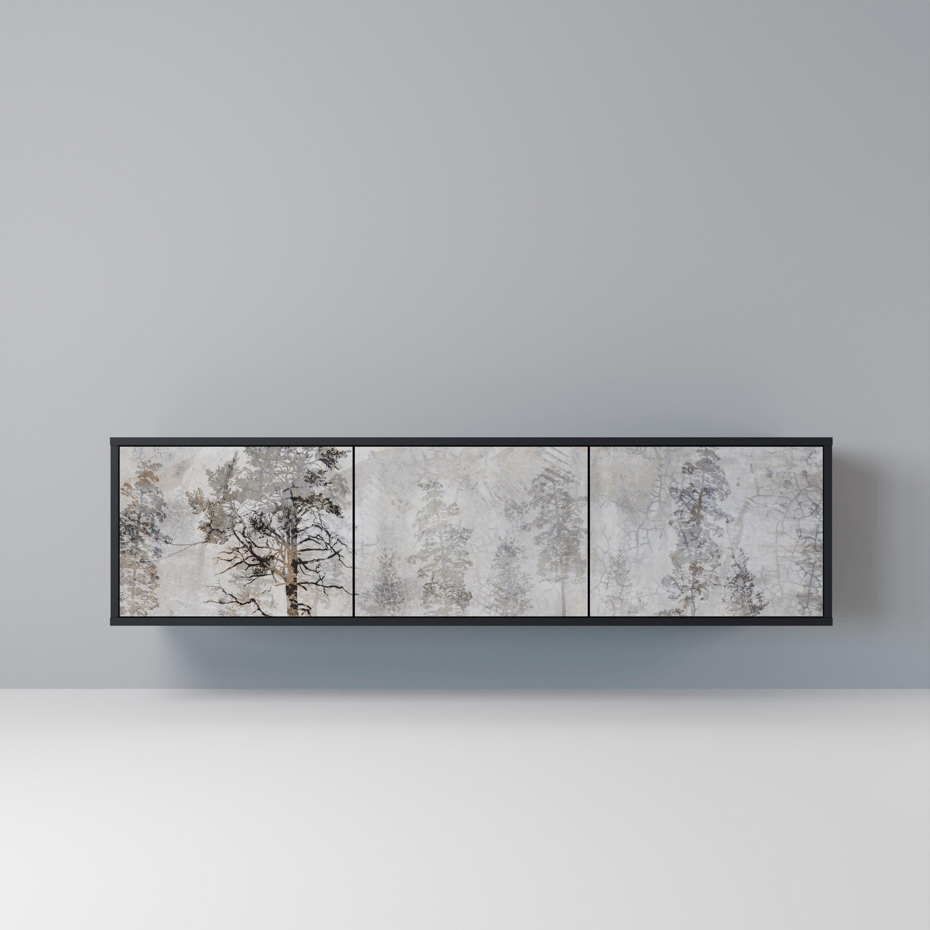 Mueble de TV de 3 puertas FADE IN THE TREES con acabado negro