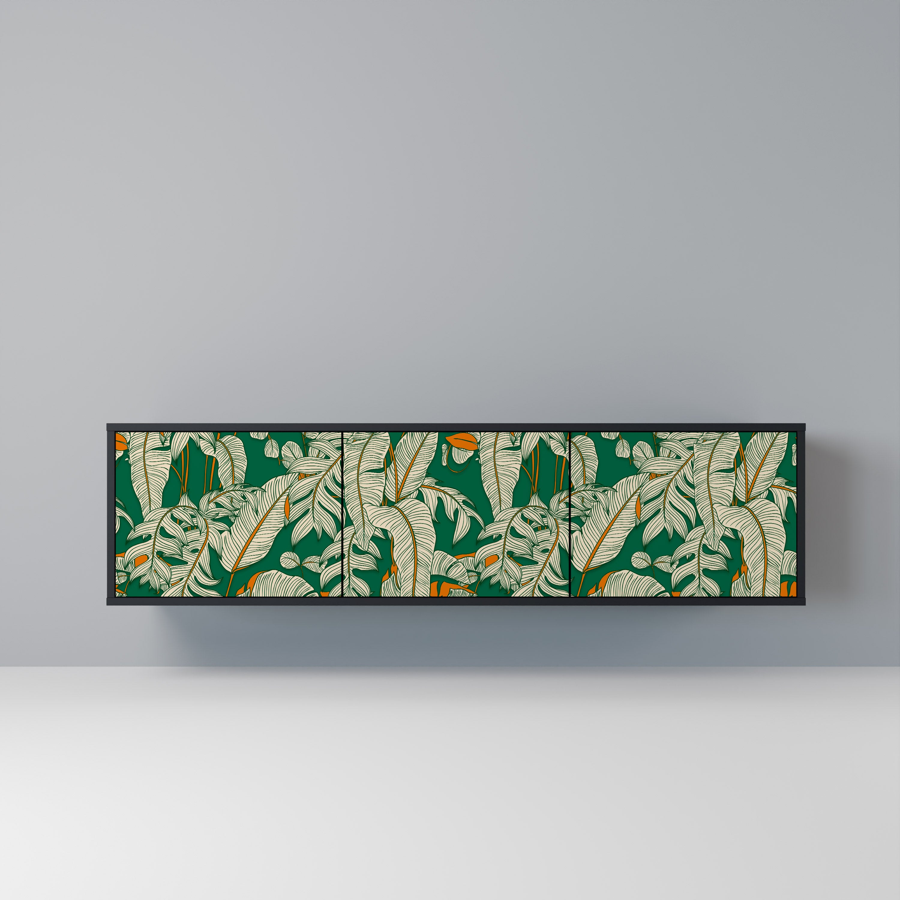 Mueble de TV de 3 puertas VERDANT PLEASURES con acabado negro