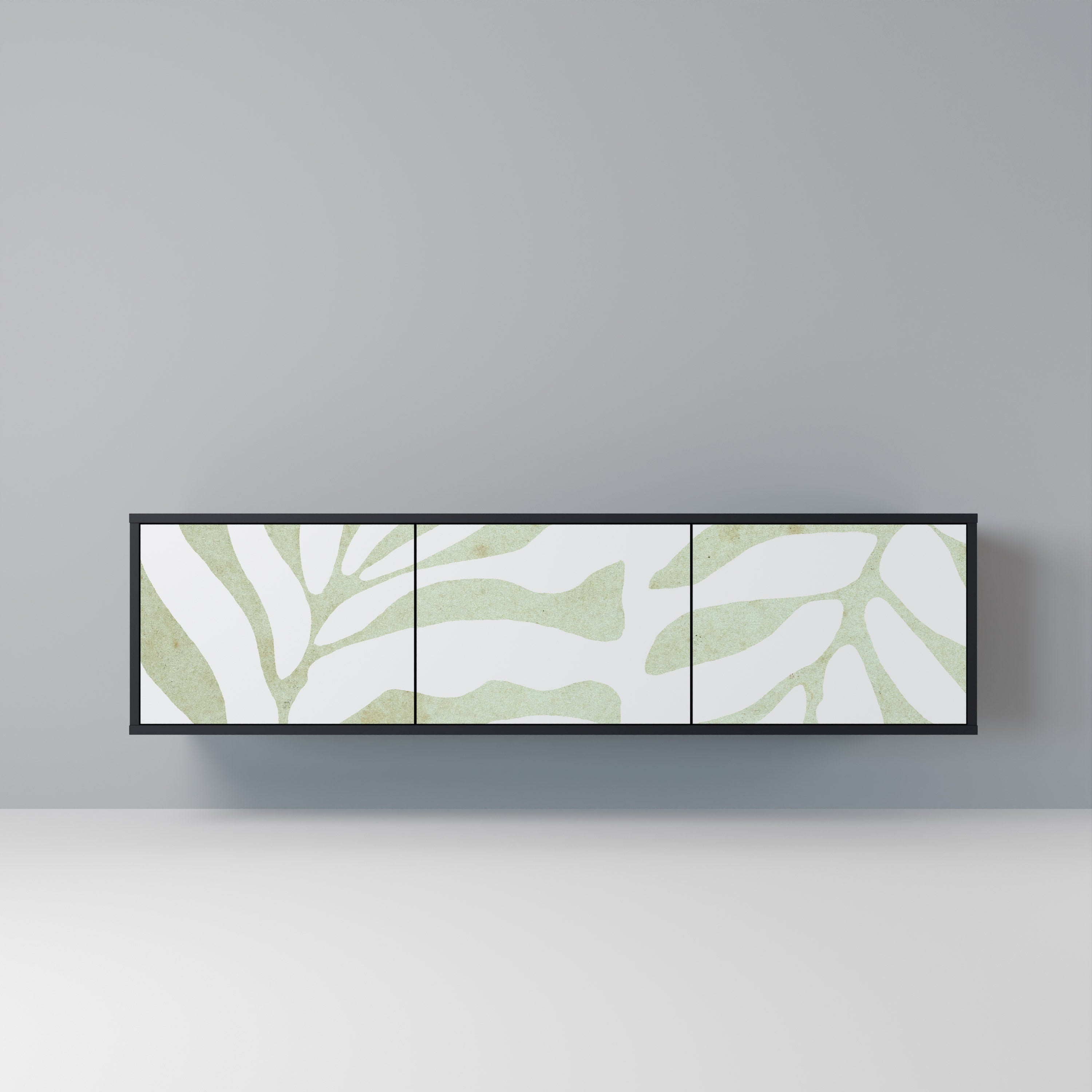 Mueble de TV de 3 puertas BOTANICAL SPARK con acabado negro