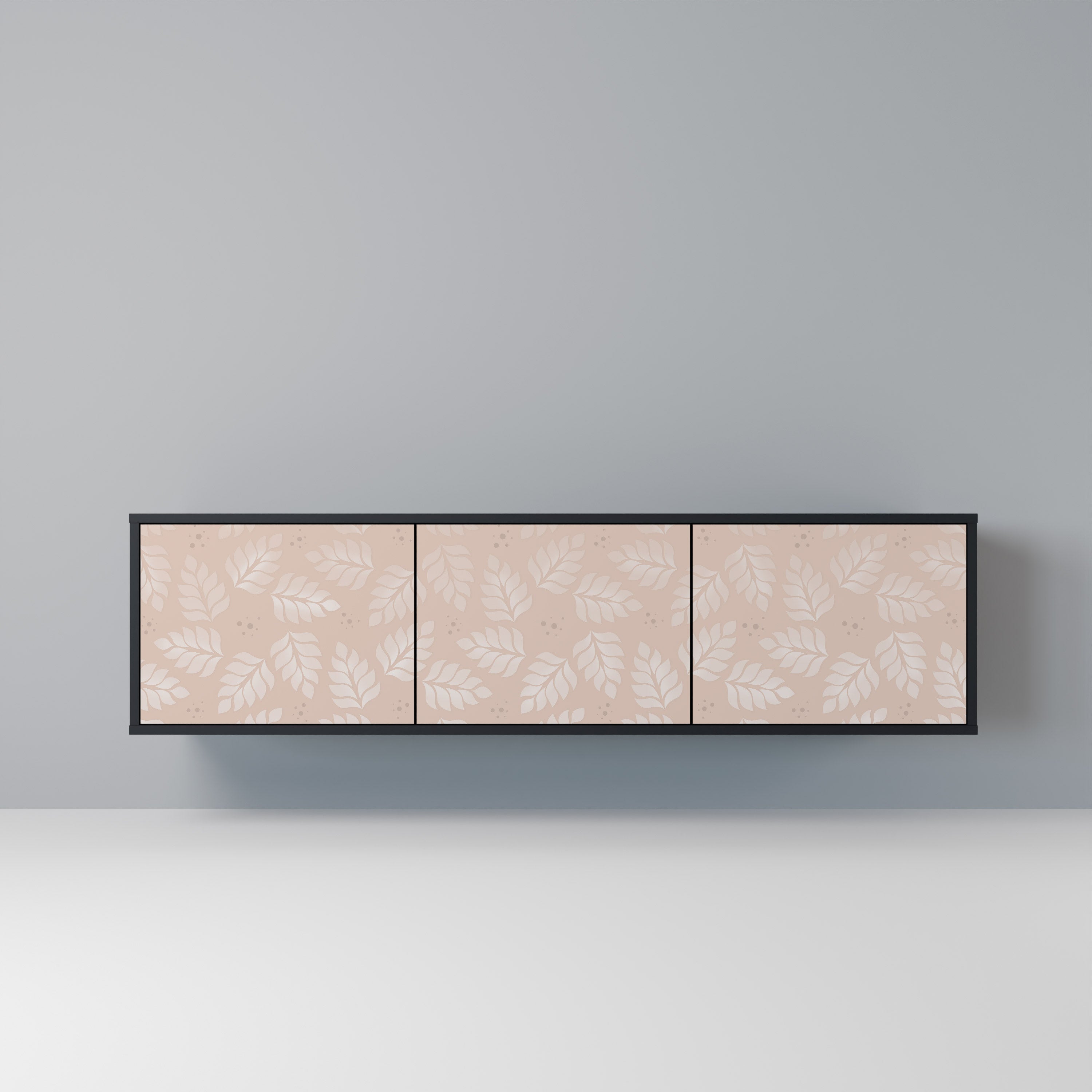 Mueble de TV de 3 puertas LEAVES ON BEIGE con acabado negro
