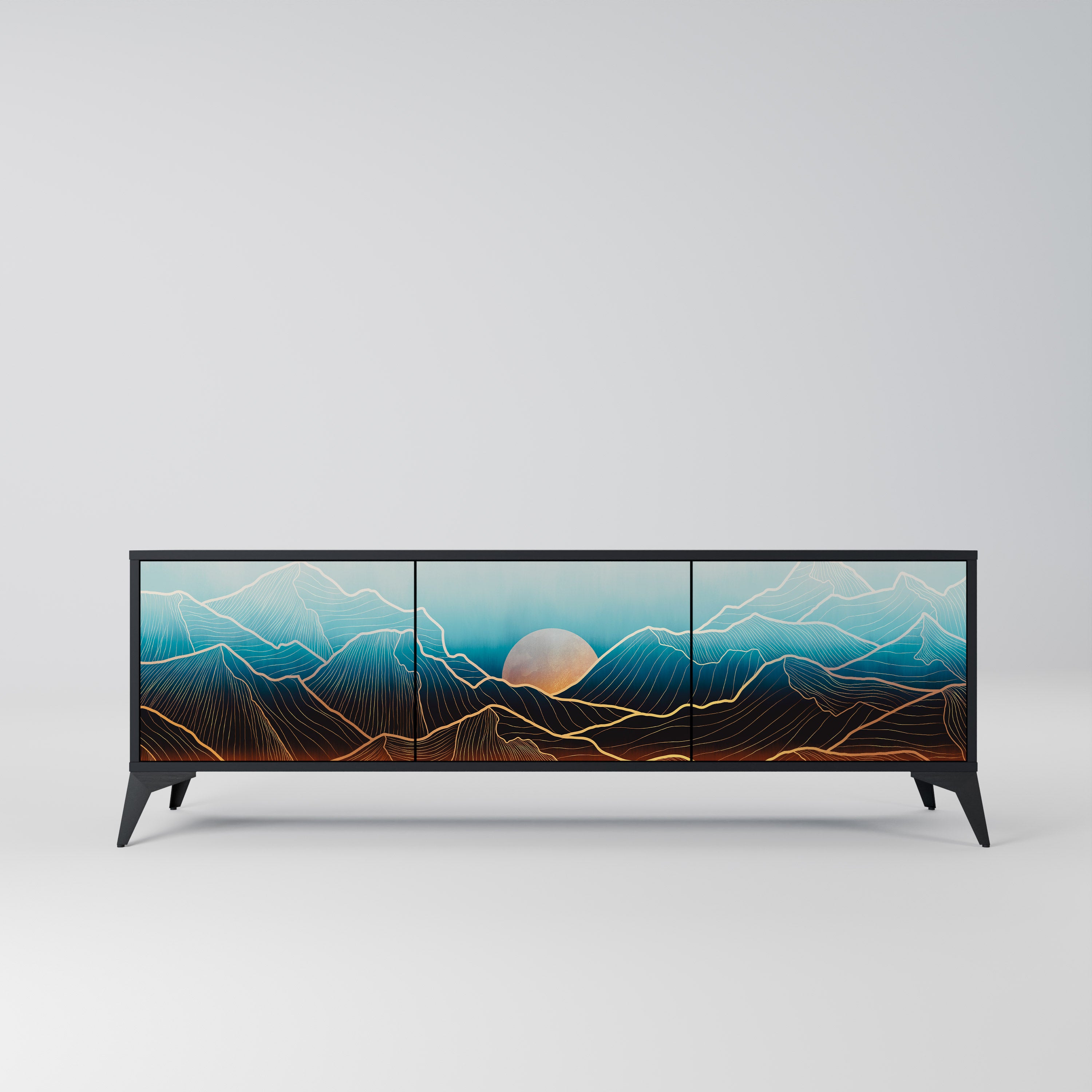 Mueble de TV de 3 puertas LUNAR SECRETS en acabado negro
