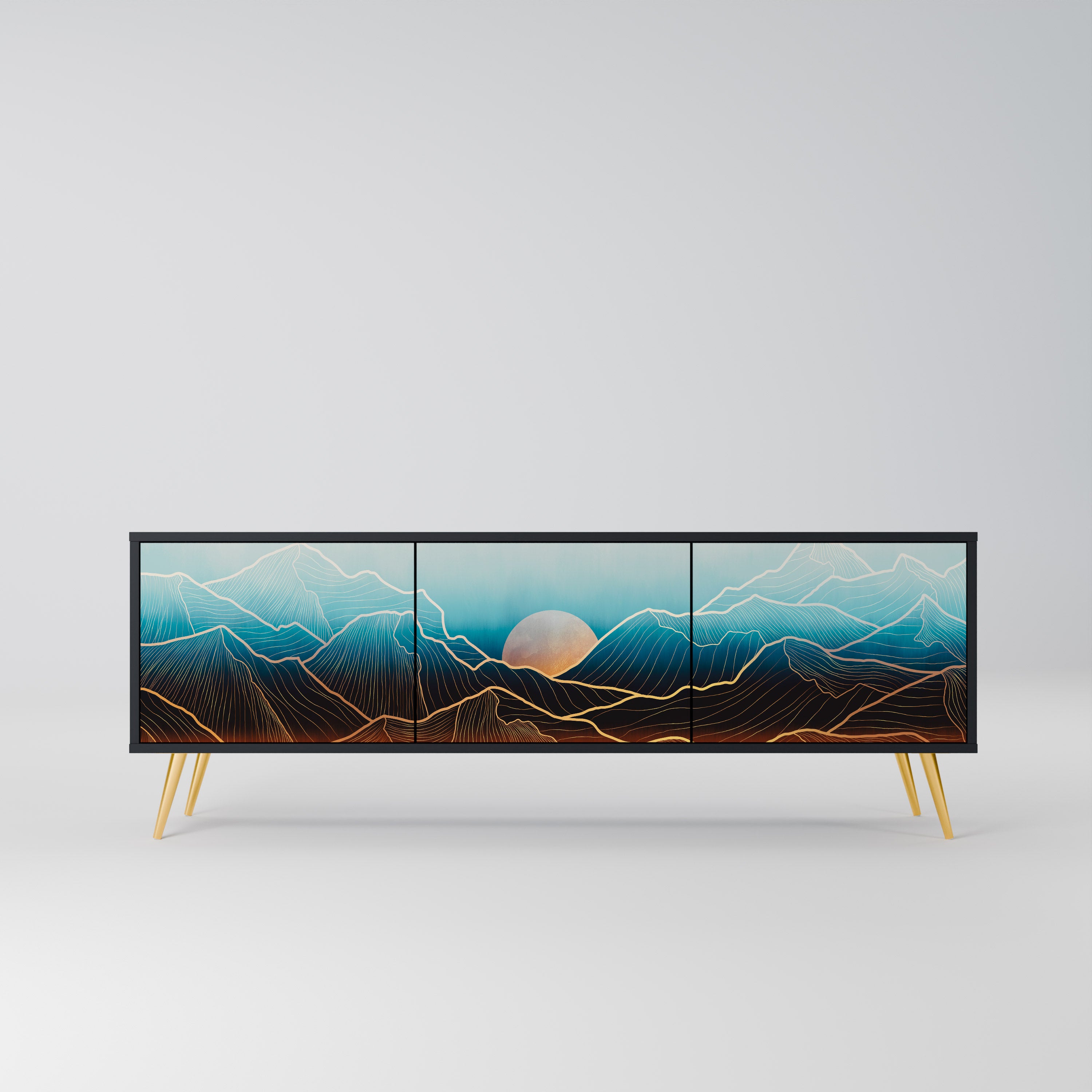 Mueble de TV de 3 puertas LUNAR SECRETS en acabado negro
