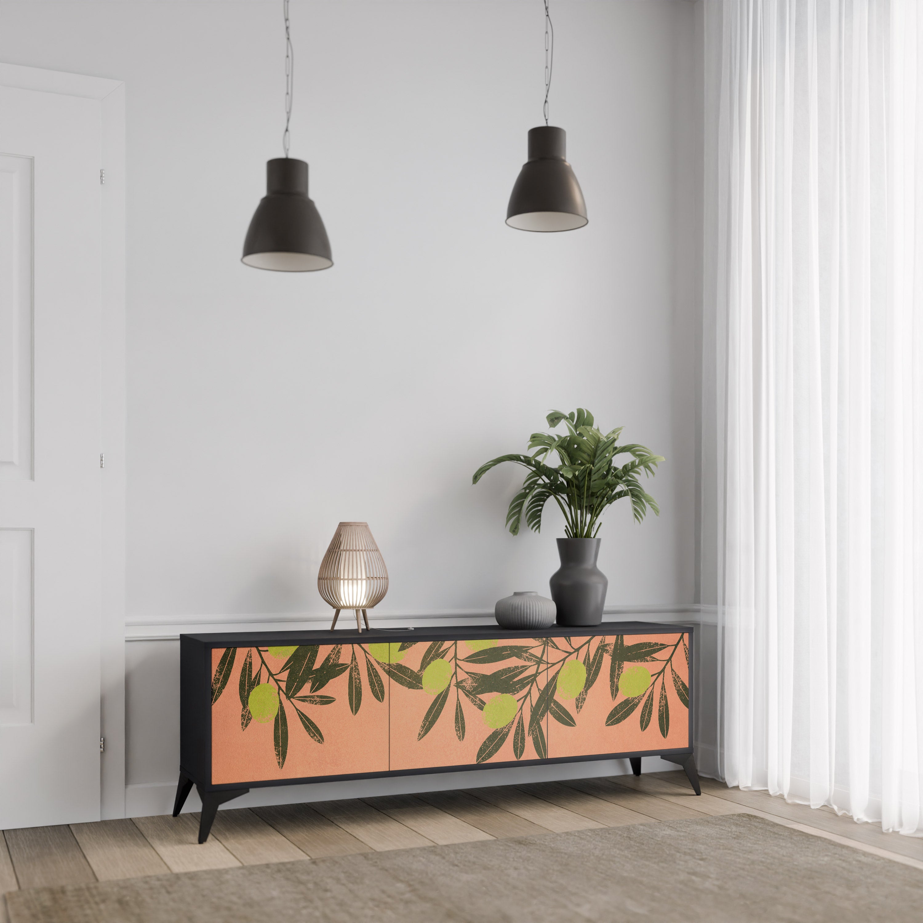 Mueble de TV de 3 puertas JUICY OLIVES con acabado negro