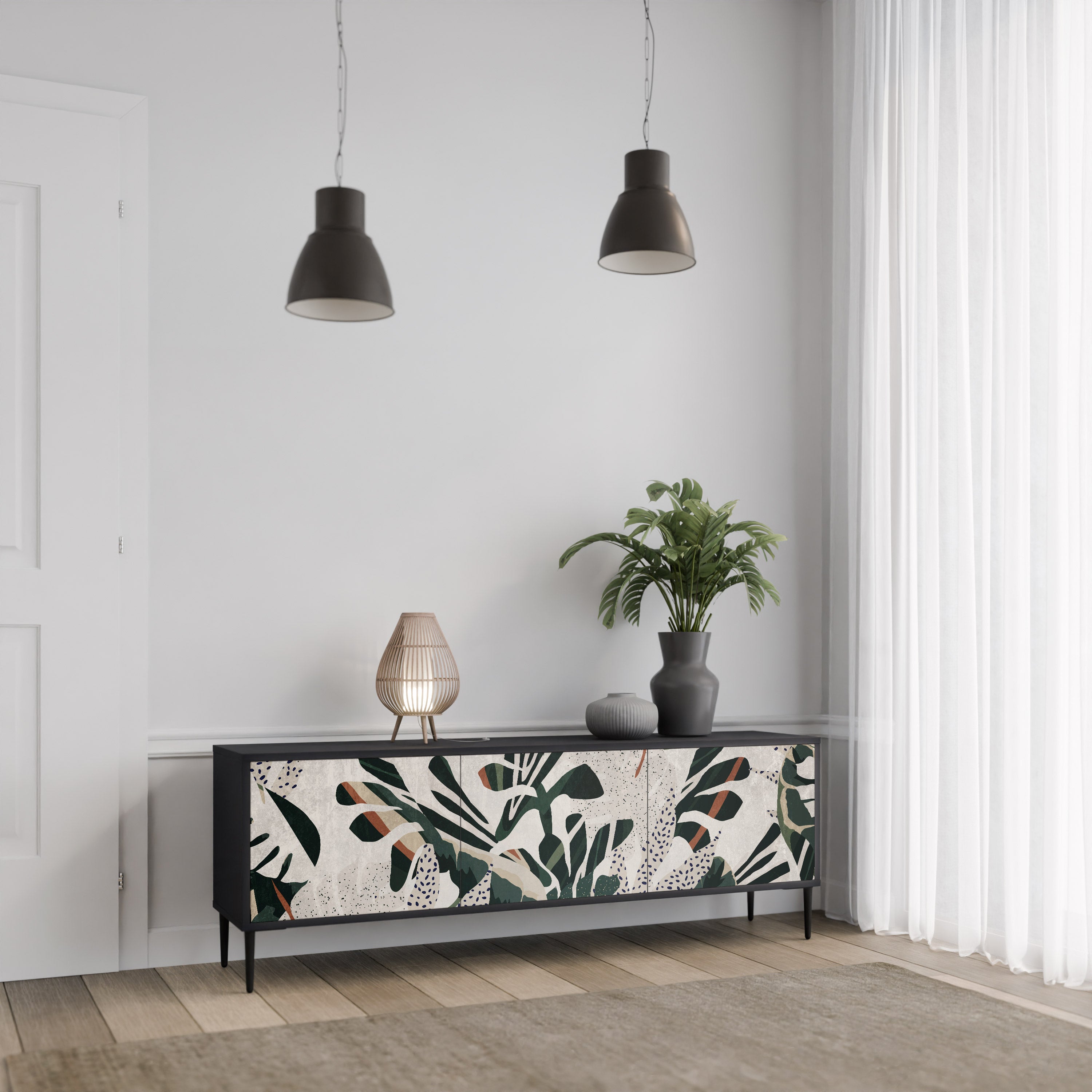 Mueble de TV de 3 puertas VERDURE FORMATION en acabado negro