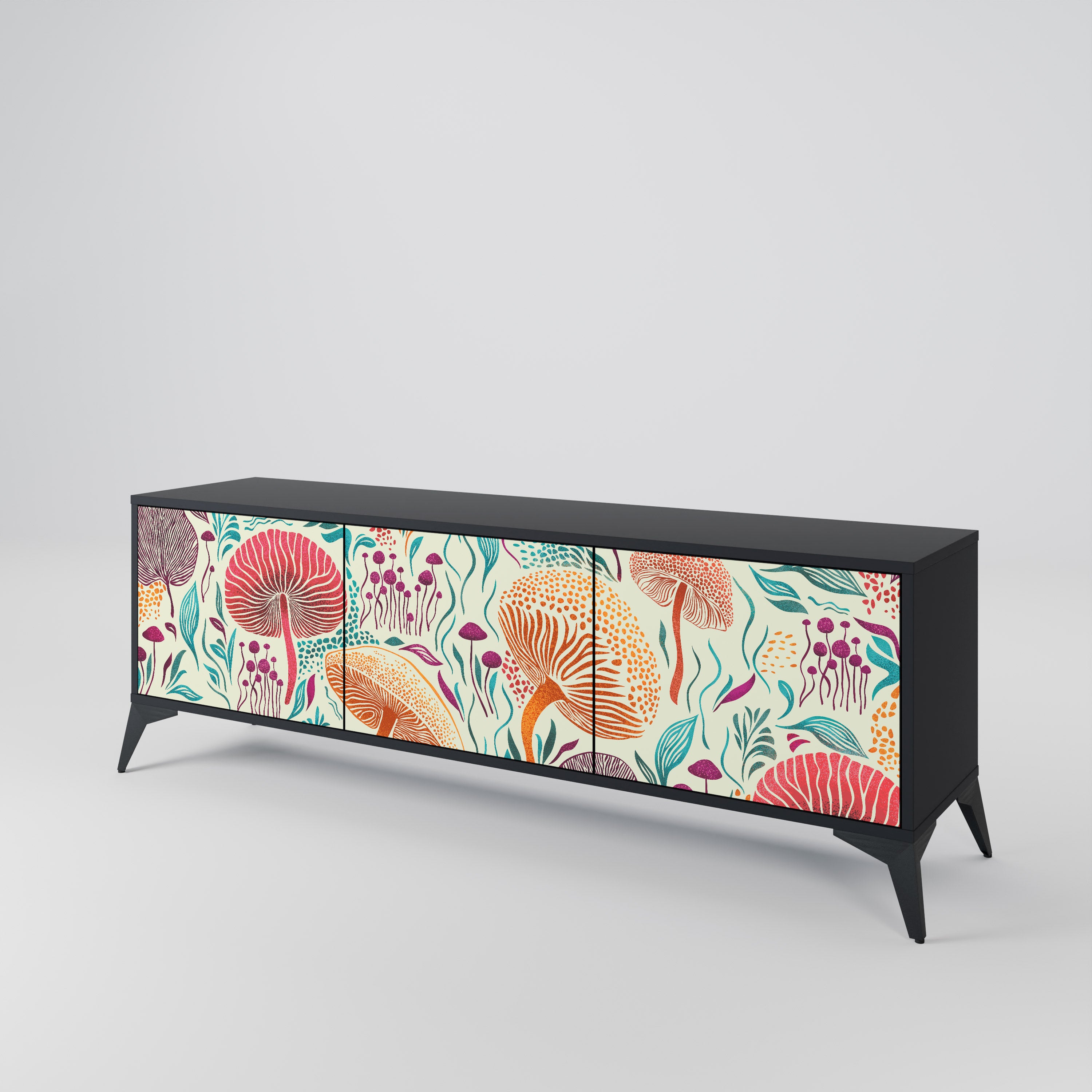Mueble de TV FUNGUS FANTASY de 3 puertas con acabado negro